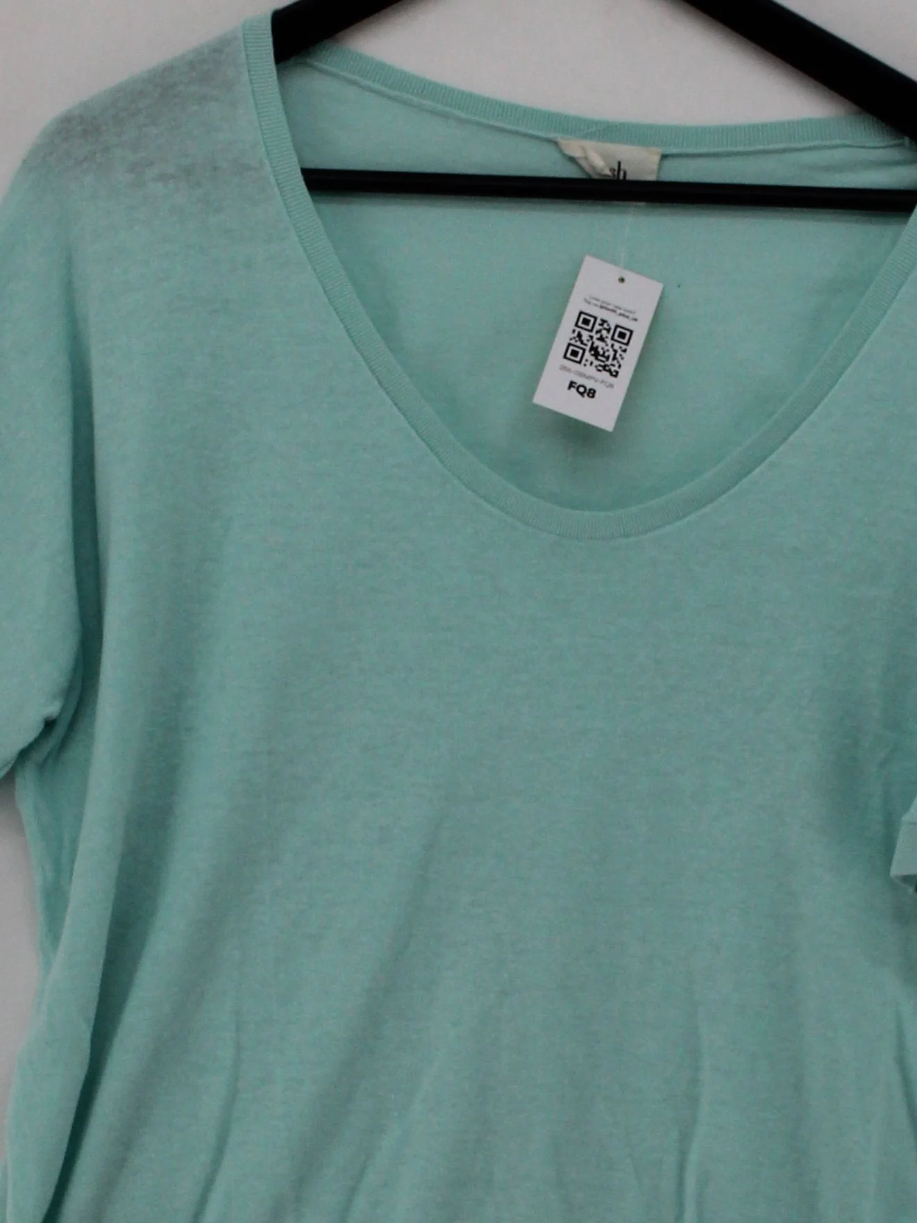 Hush Women's T-Shirt M Blue Linen with Cotton Short Sleeve V-Neck Basic - Image 3