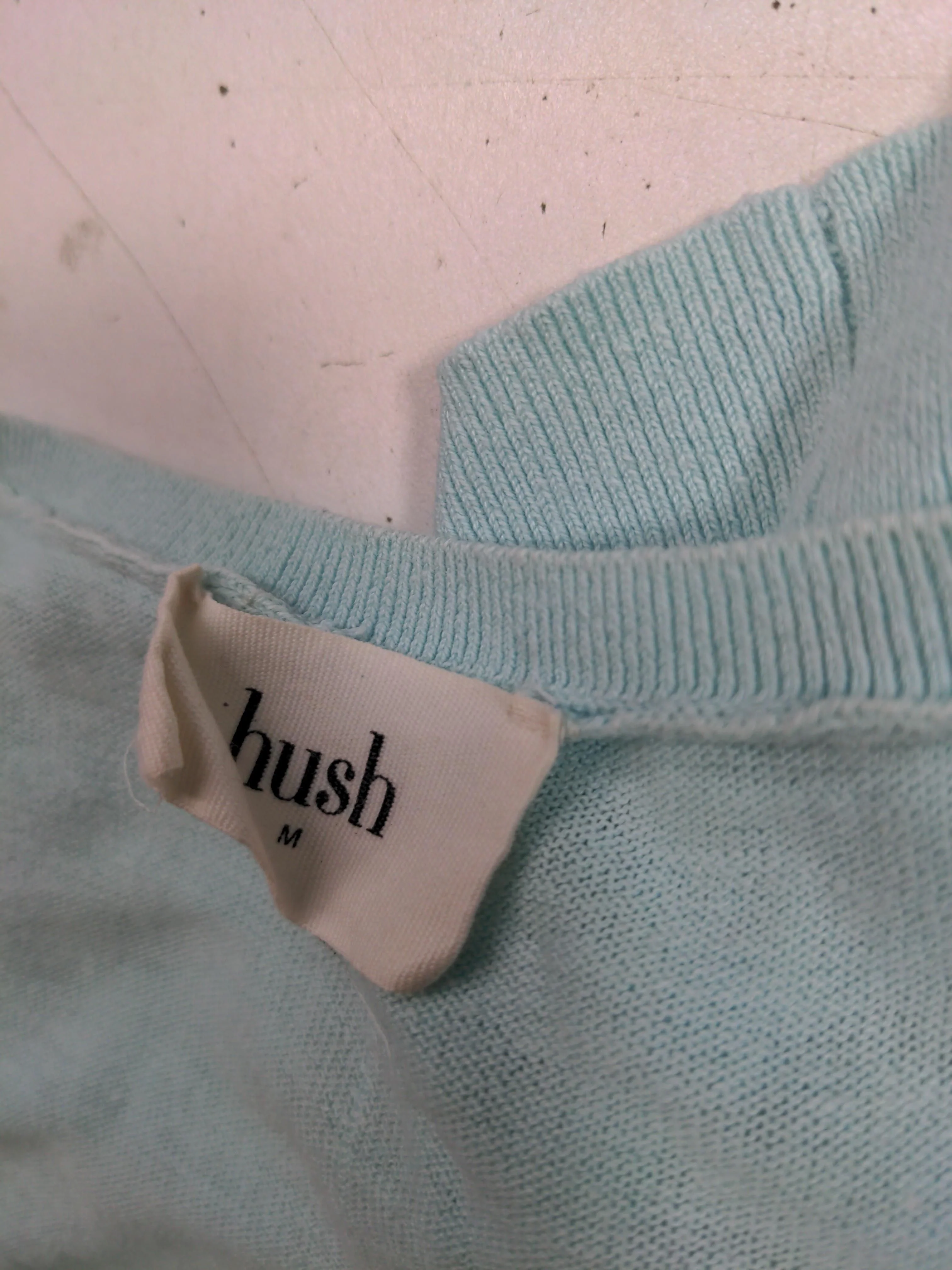 Hush Women's T-Shirt M Blue Linen with Cotton Short Sleeve V-Neck Basic - Image 5