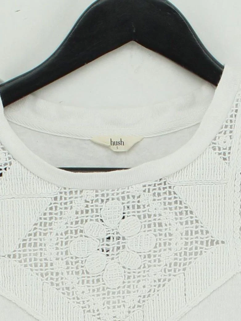 Hush Women's T-Shirt S White Cotton with Linen Sleeveless Round Neck Basic - Image 3