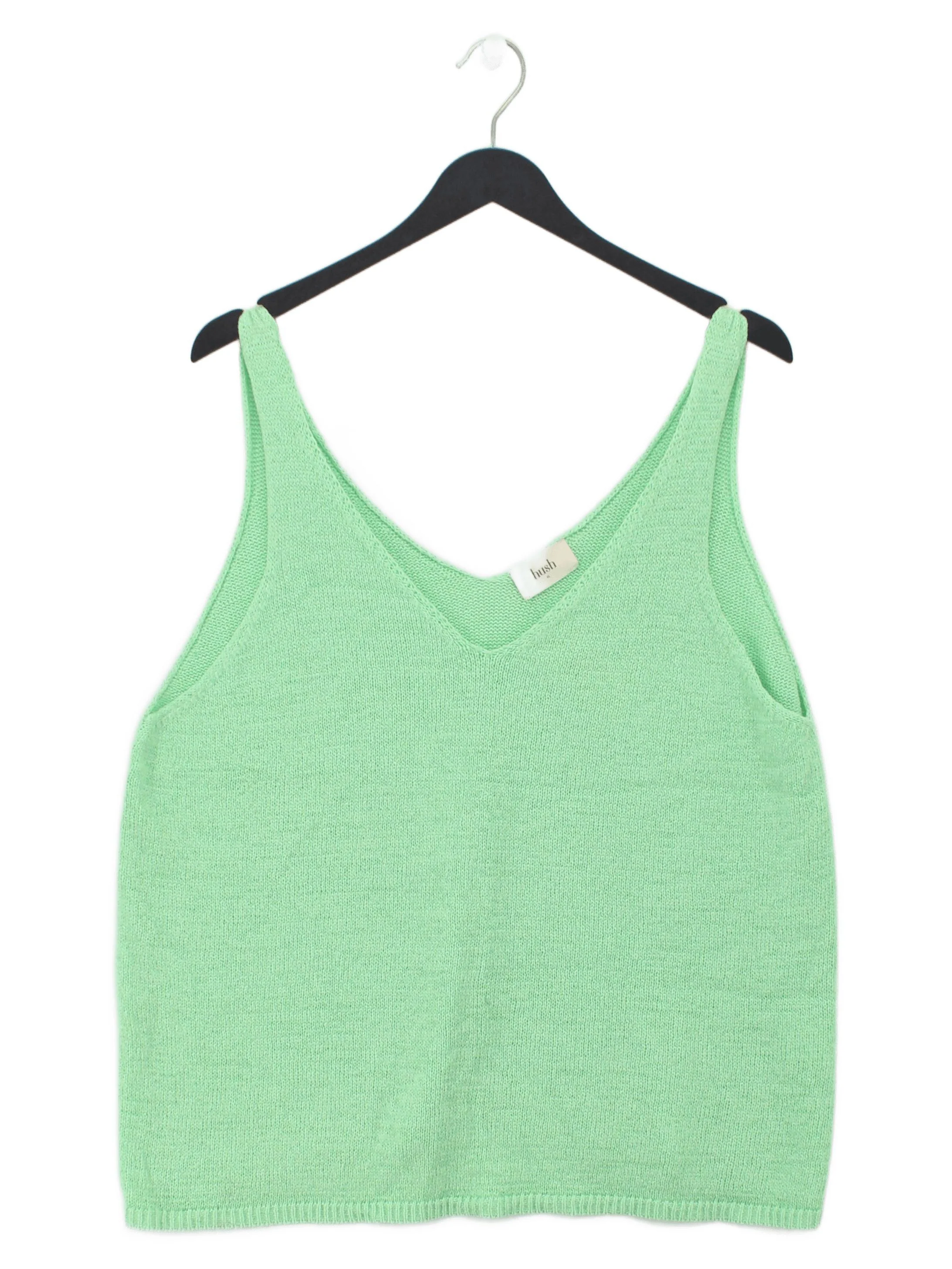 Hush Women's T-Shirt XL Green Linen with Cotton, Nylon Sleeveless V-Neck Basic