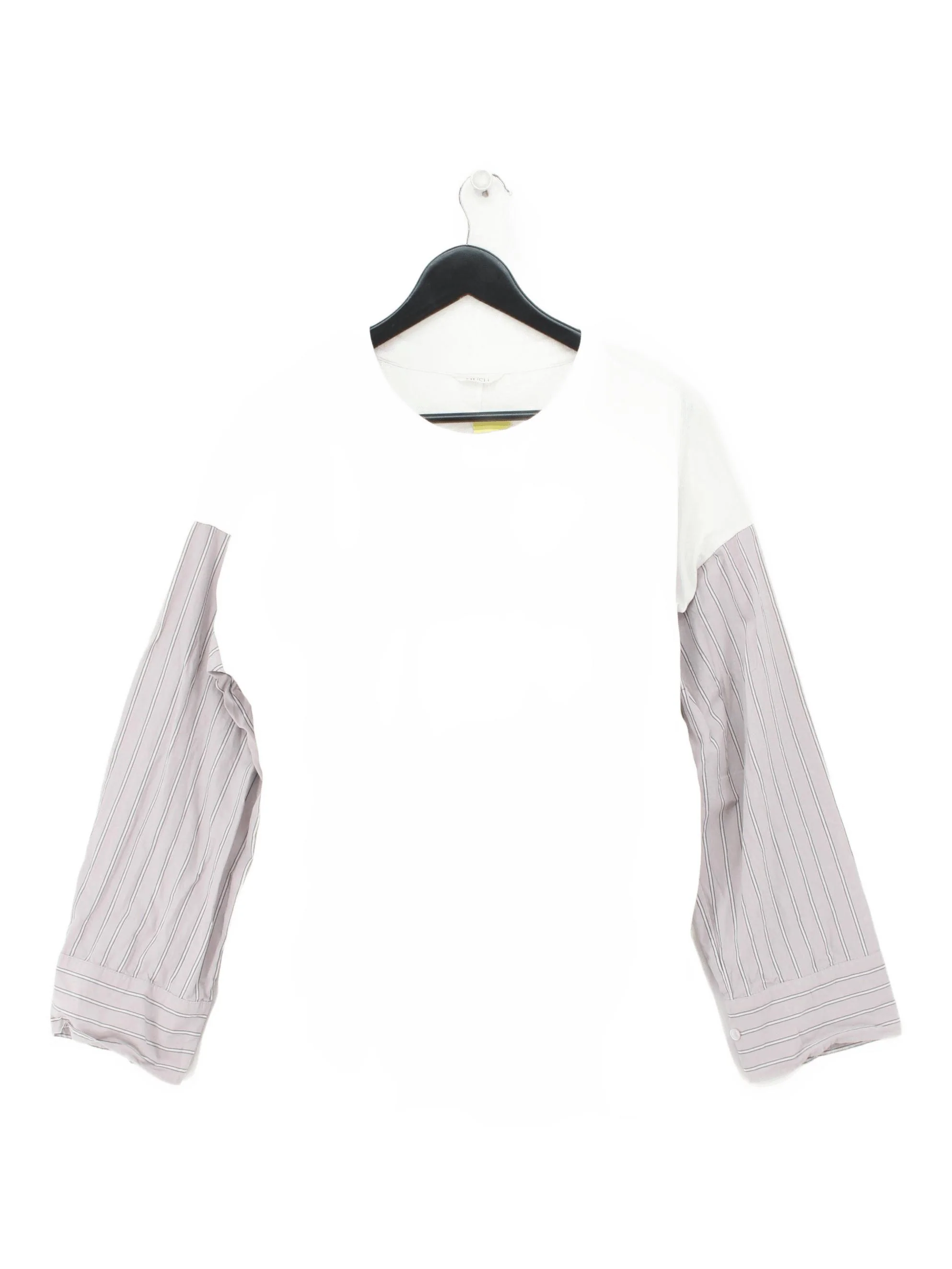 Hush Women's Top M White Striped 100% Cotton Long Sleeve Round Neck Basic