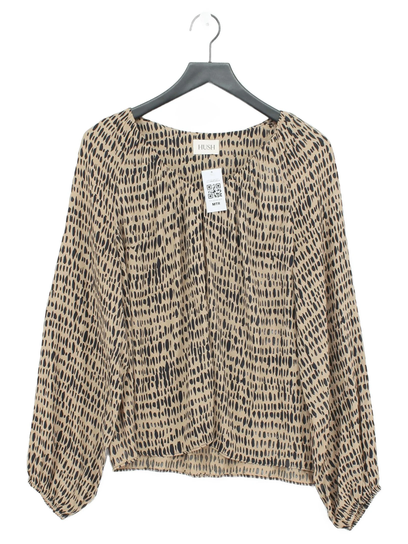 Hush Women's Top S Tan Animal Print 100% Viscose Long Sleeve Round Neck Basic