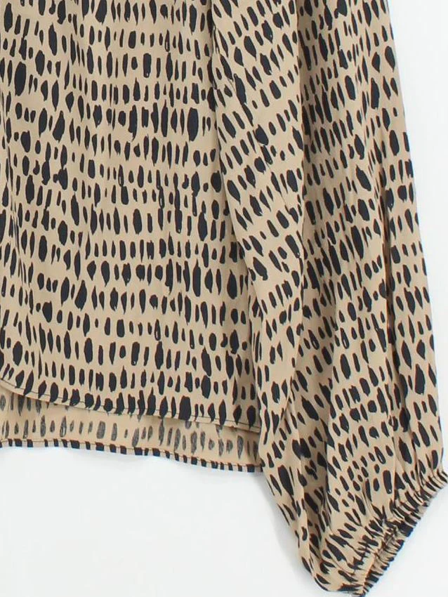 Hush Women's Top S Tan Animal Print 100% Viscose Long Sleeve Round Neck Basic - Image 4