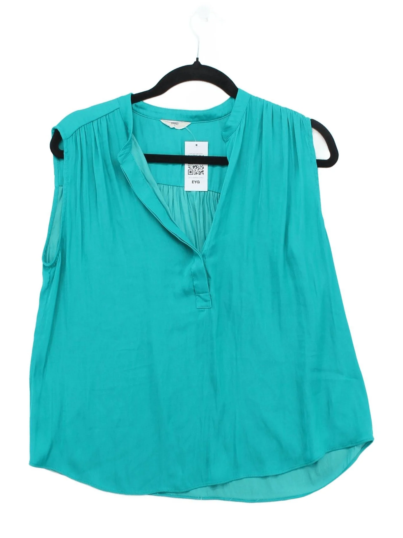 Hush Women's Top UK 10 Green 100% Polyester Sleeveless V-Neck Basic