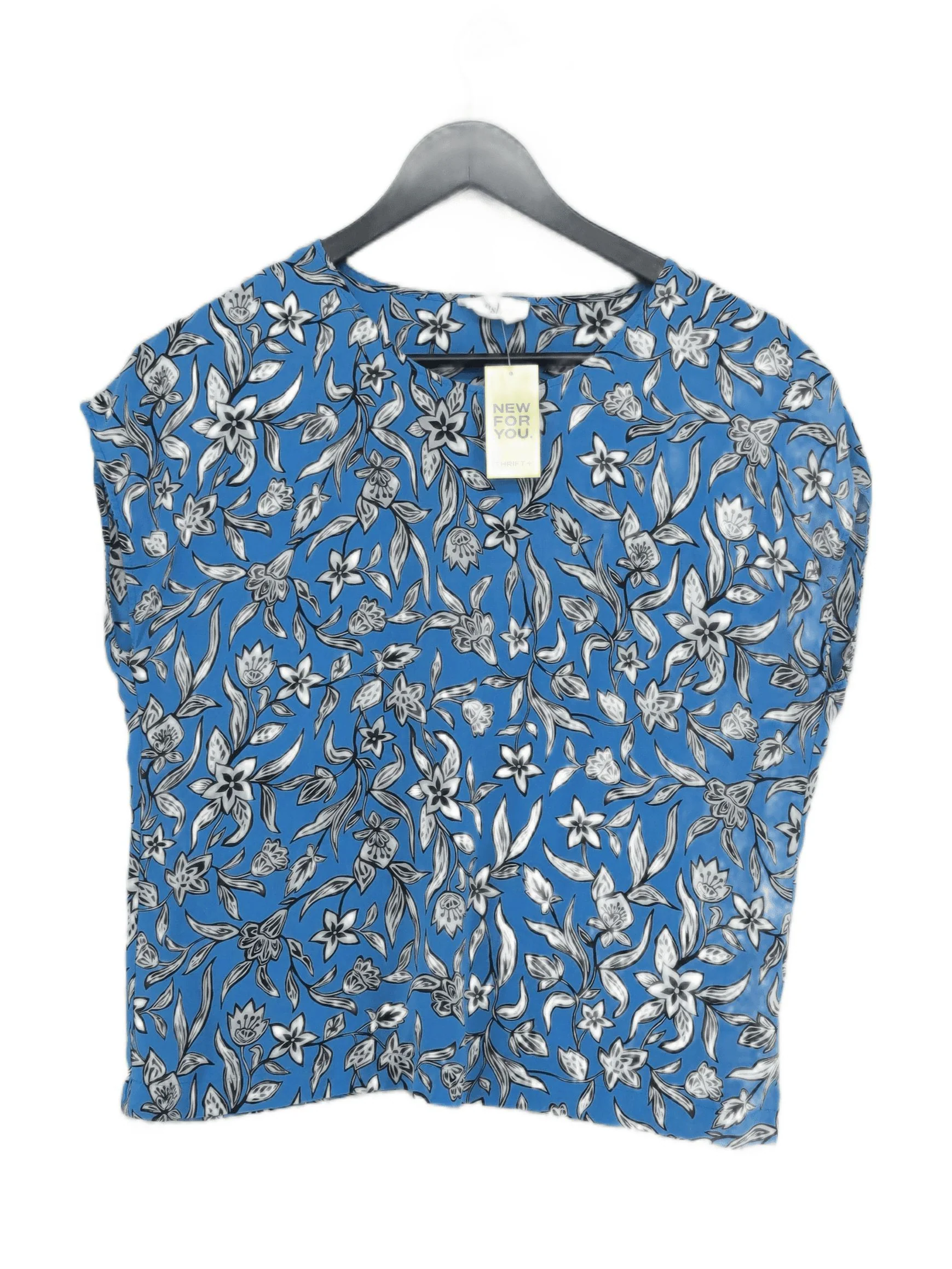 Hush Women's Top UK 12 Blue Floral 100% Other Short Sleeve Round Neck Basic