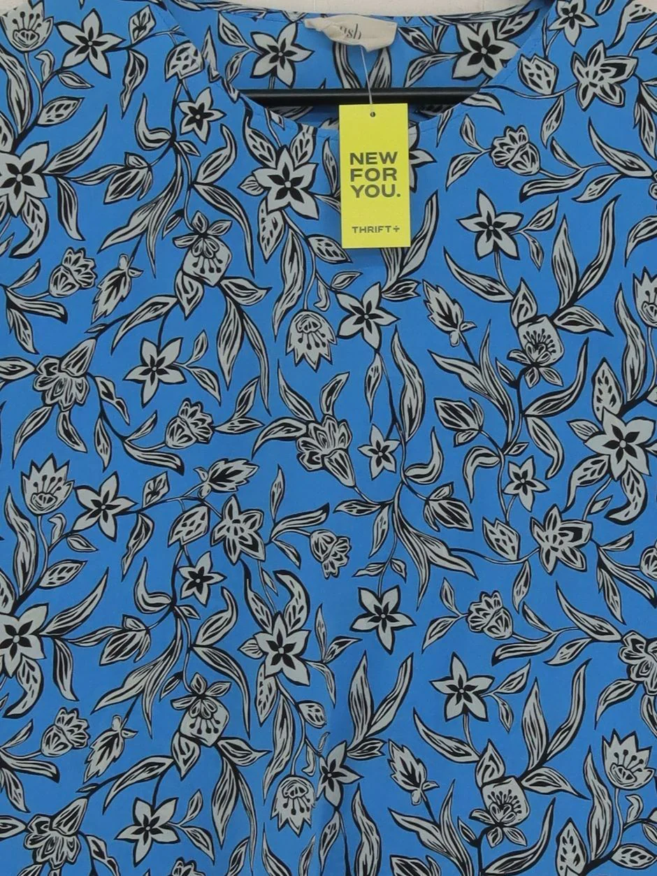 Hush Women's Top UK 12 Blue Floral 100% Other Short Sleeve Round Neck Basic - Image 3