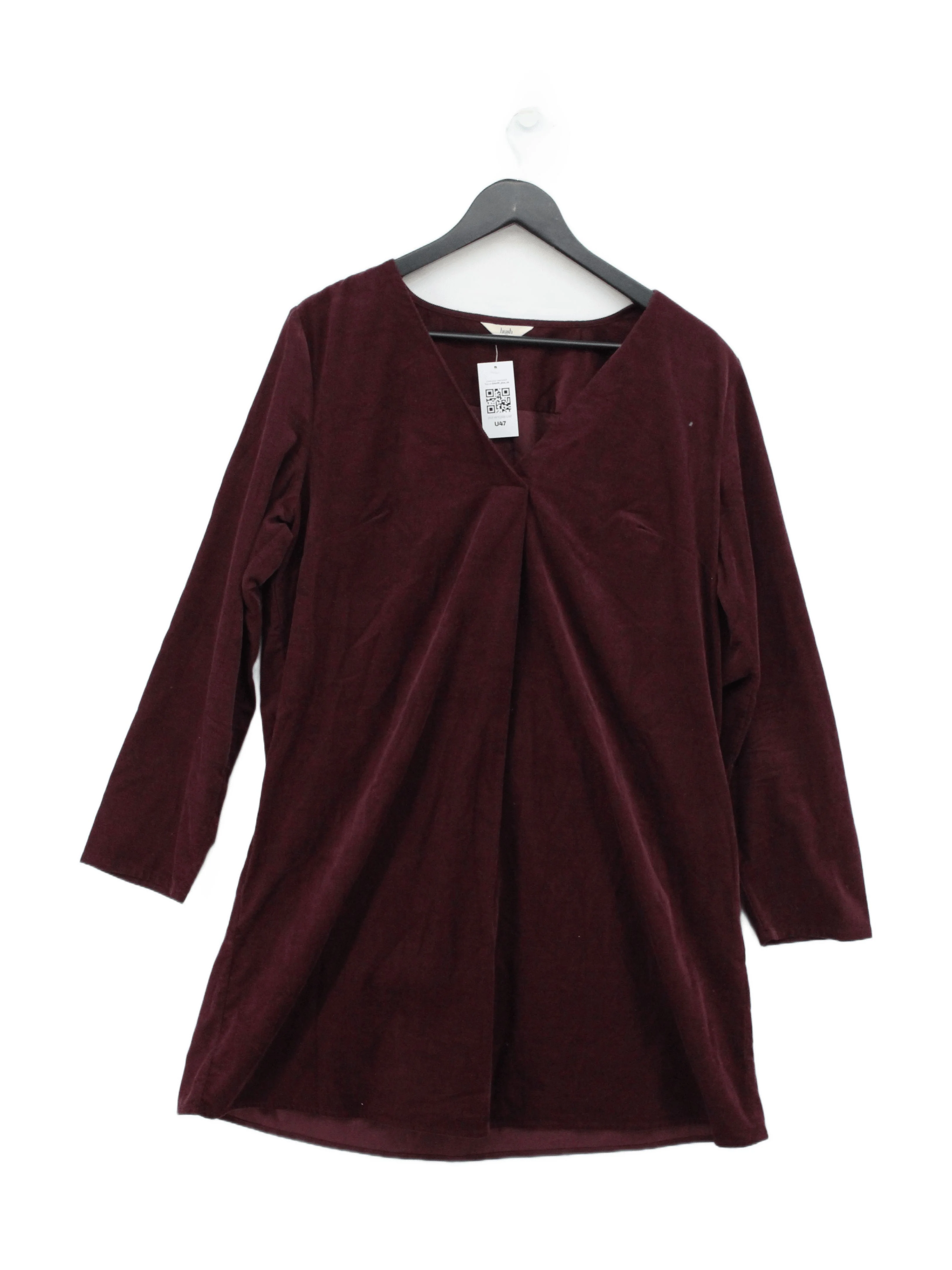 Hush Women's Top UK 12 Red 100% Cotton 3/4 Sleeve V-Neck Tunic