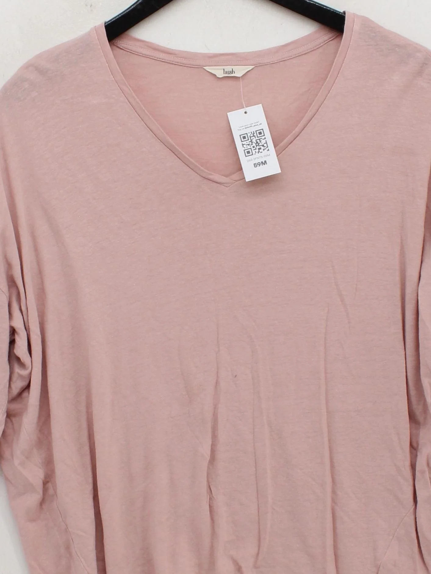 Hush Women's Top XS Pink Linen with Lyocell Modal 3/4 Sleeve V-Neck Basic - Image 3