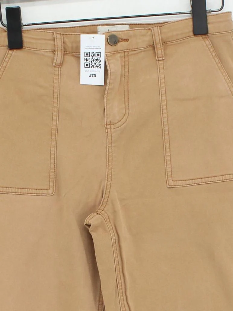 Hush Women's Trousers S Tan Cotton with Elastane Wide-Leg Cropped - Image 3