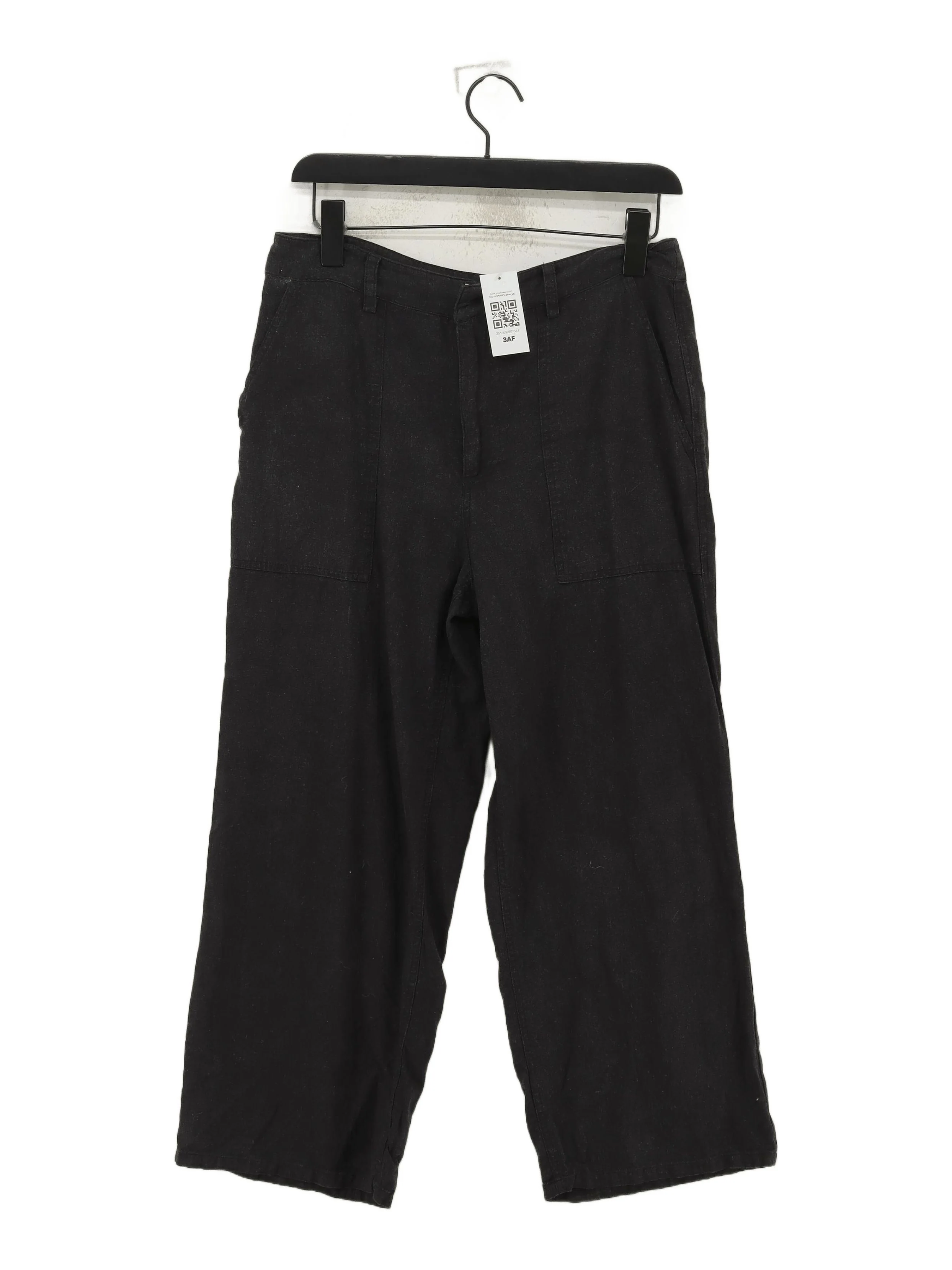 Hush Women's Trousers UK 10 Black Linen with Viscose Wide-Leg Cropped