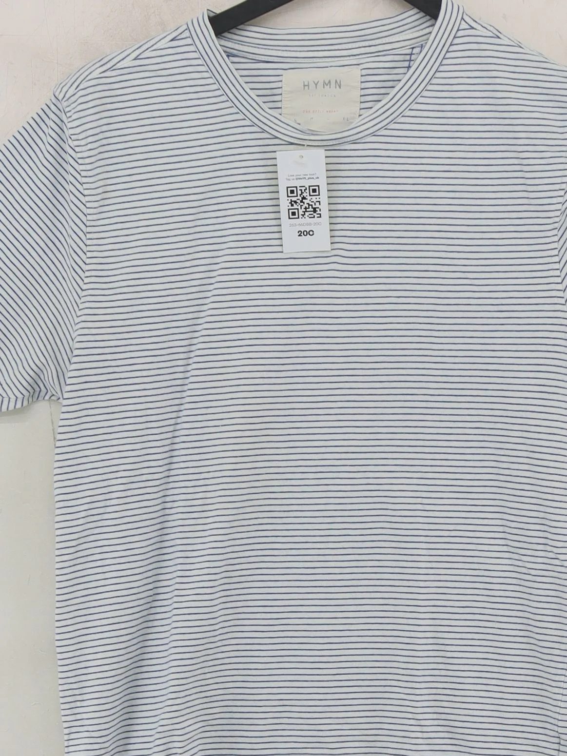 Hymn Men's T-Shirt S White Striped 100% Cotton Basic - Image 3