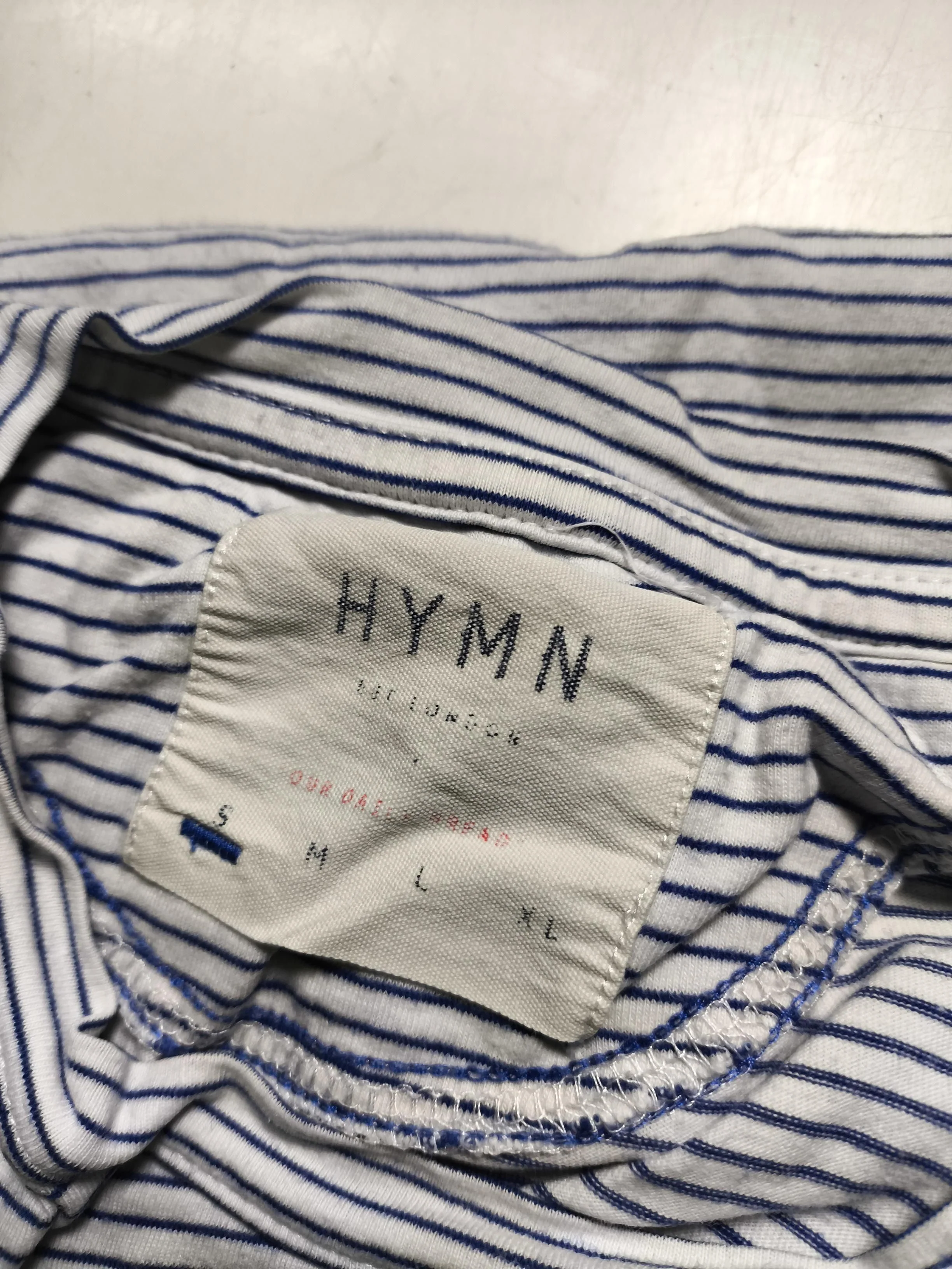 Hymn Men's T-Shirt S White Striped 100% Cotton Basic - Image 5
