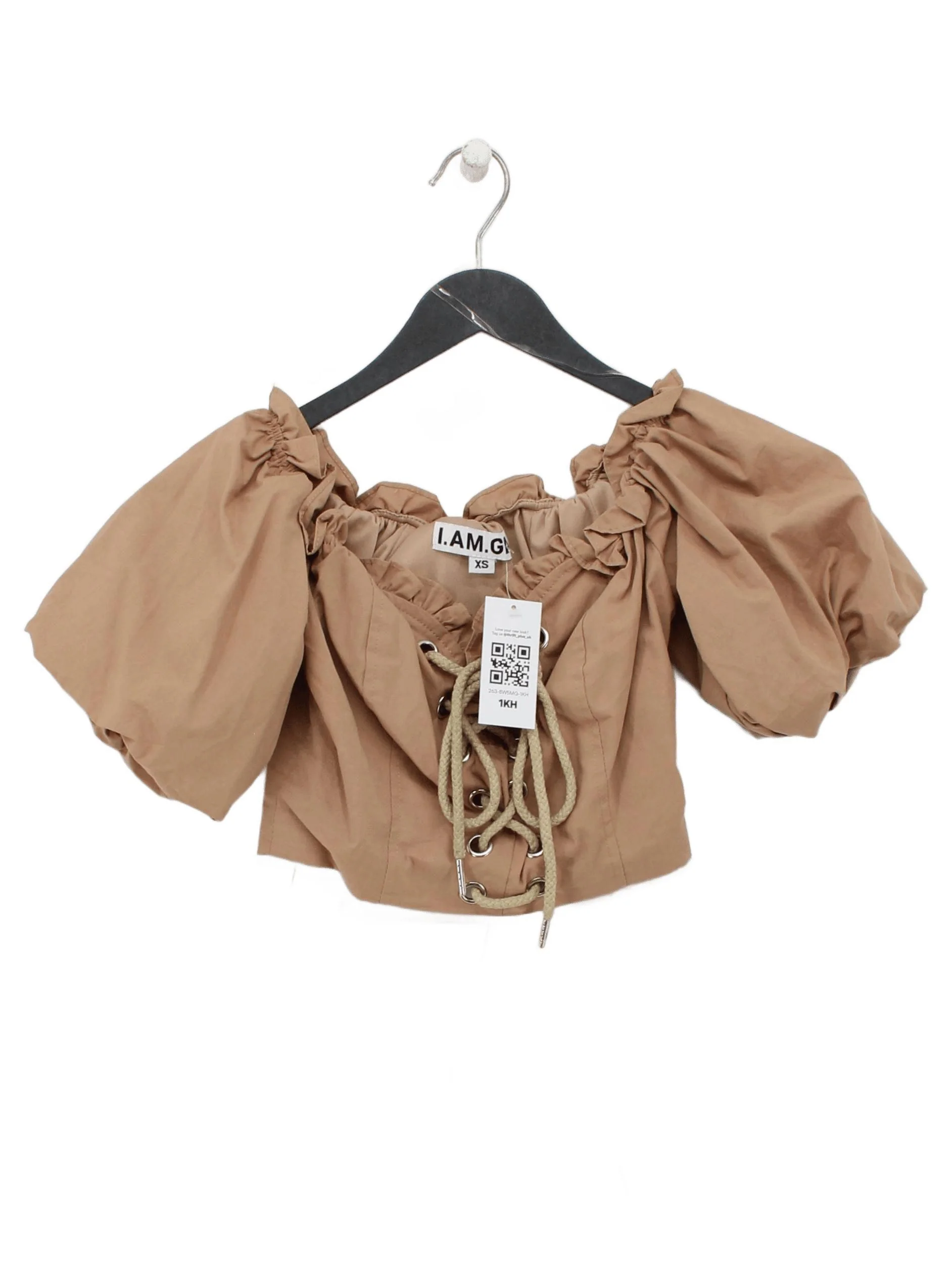 I Am Gia Women's Top XS Tan 100% Cotton Short Sleeve Round Neck Cropped
