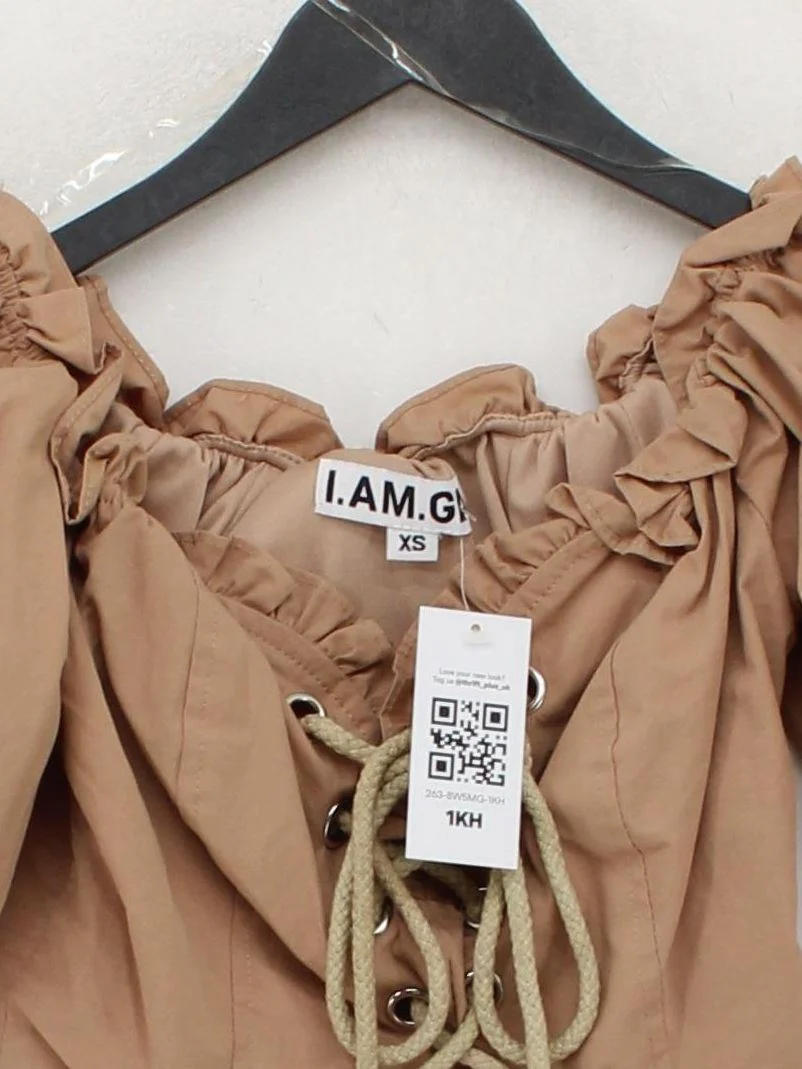 I Am Gia Women's Top XS Tan 100% Cotton Short Sleeve Round Neck Cropped - Image 3