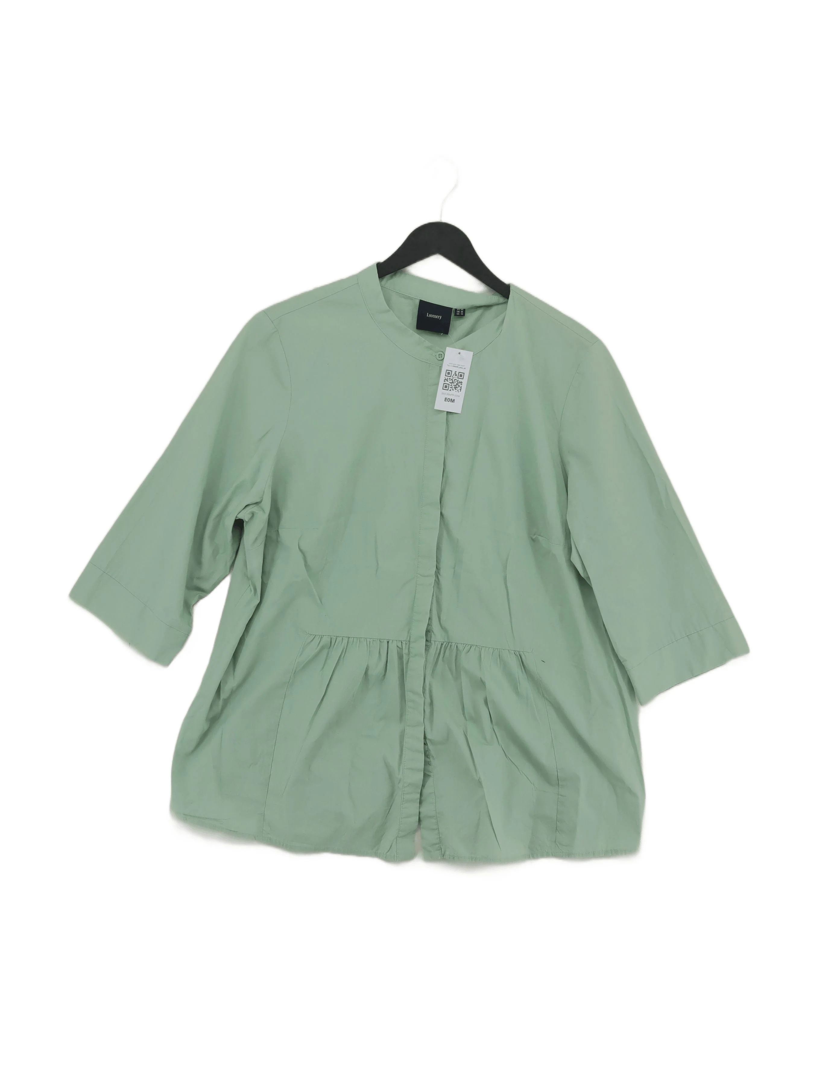 I.scenery Women's Blouse UK 18 Green 100% Cotton 3/4 Sleeve Collared Basic