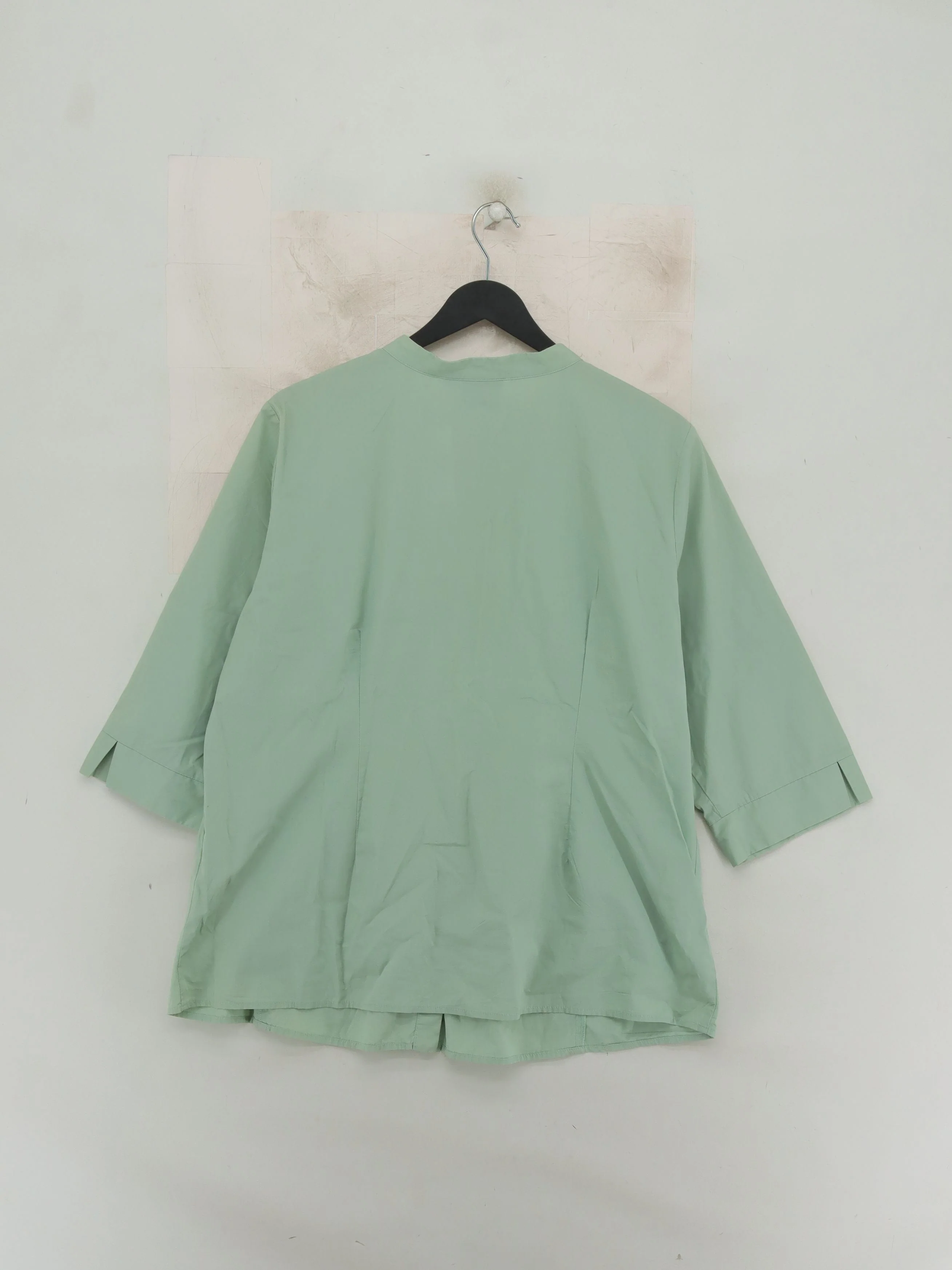 I.scenery Women's Blouse UK 18 Green 100% Cotton 3/4 Sleeve Collared Basic - Image 2