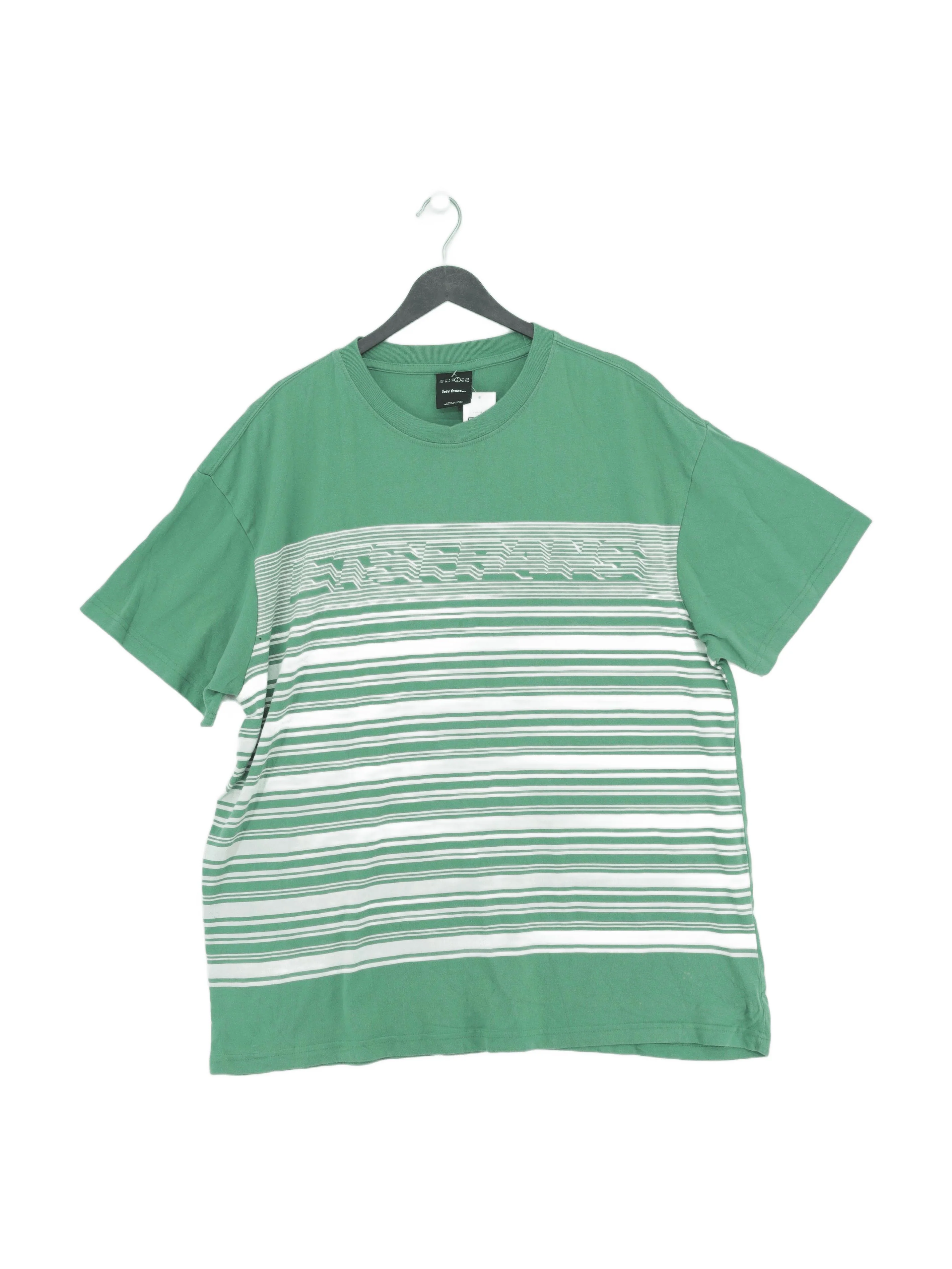 Iets Frans Men's T-Shirt L Green Striped 100% Cotton Basic