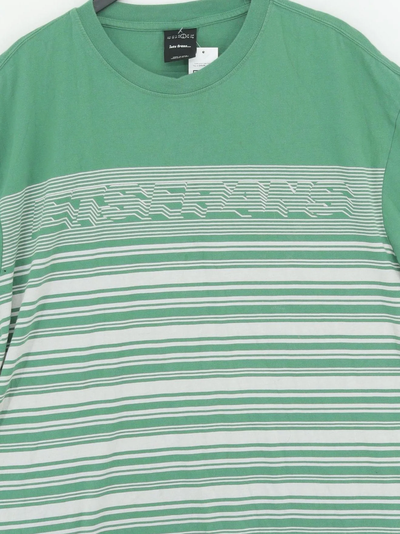 Iets Frans Men's T-Shirt L Green Striped 100% Cotton Basic - Image 3
