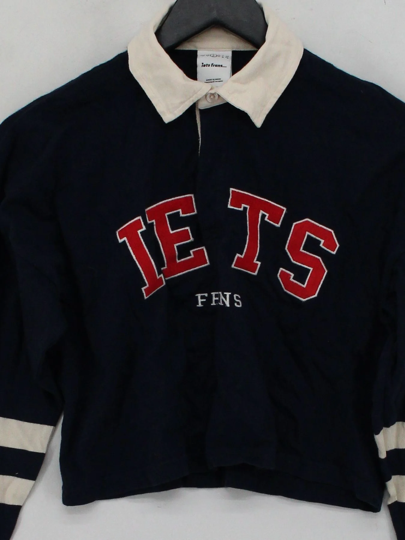 Iets Frans Women's Polo S Blue Graphic 100% Cotton Long Sleeve Collared Basic - Image 3