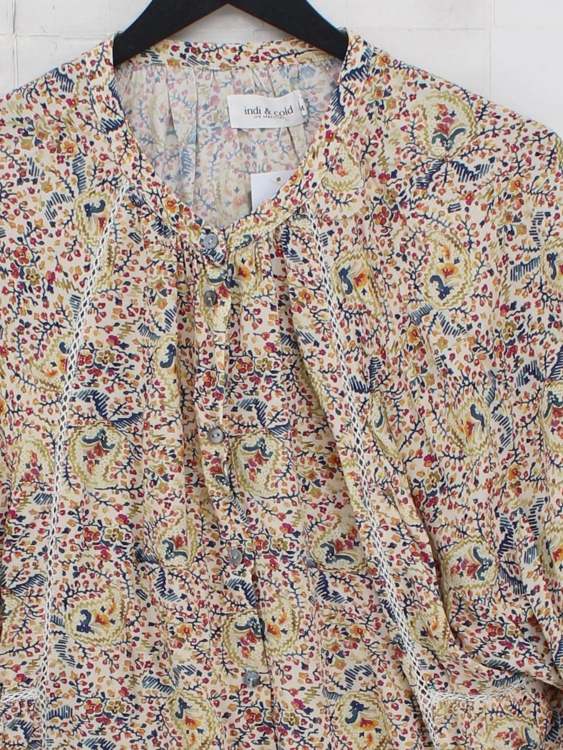 Indi & Cold Women's Blouse M Multi Floral 100% Viscose 3/4 Sleeve Collared Basic - Image 3