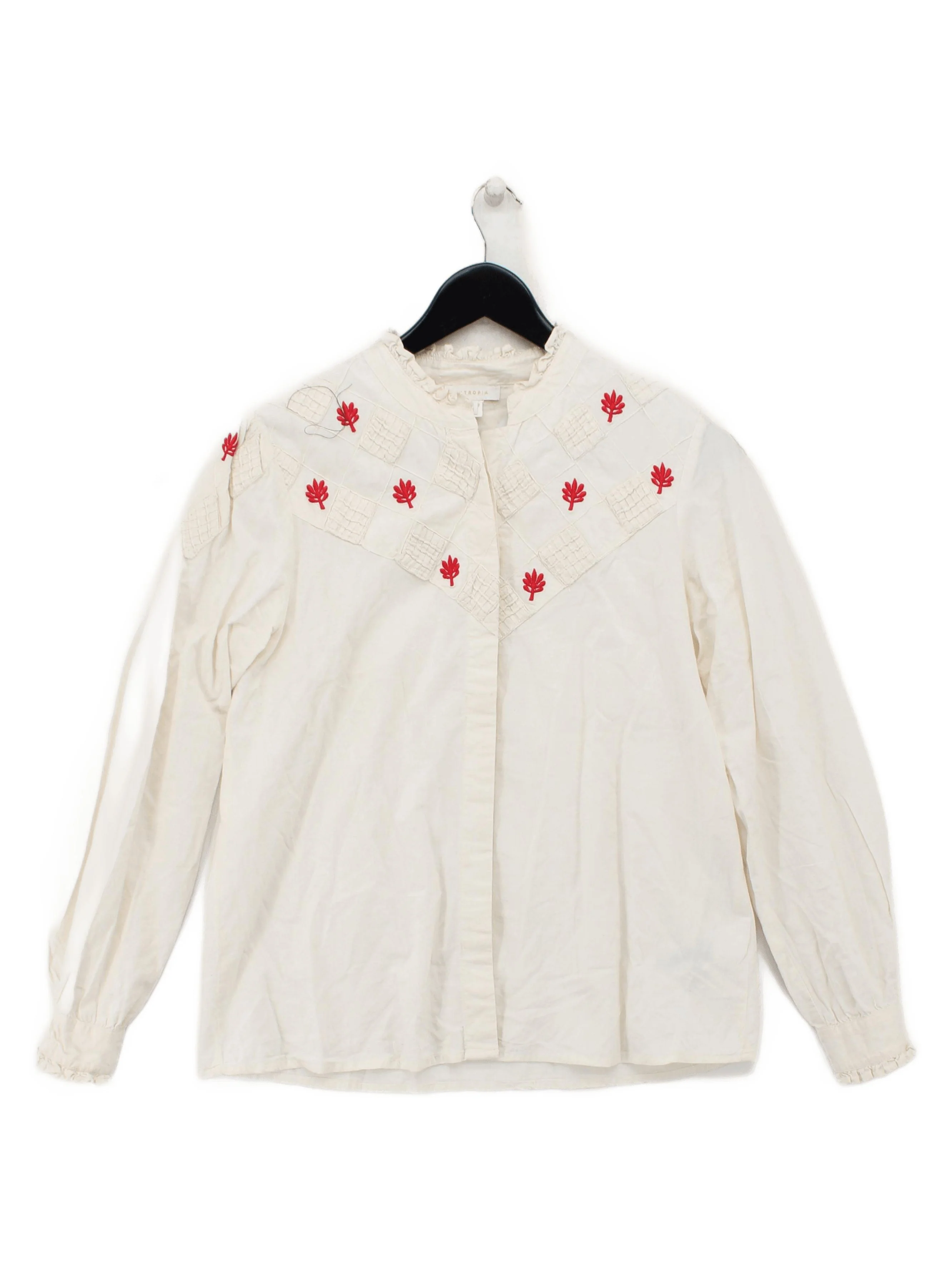 Intropia Women's Shirt UK 12 Cream 100% Other Long Sleeve Collared Basic