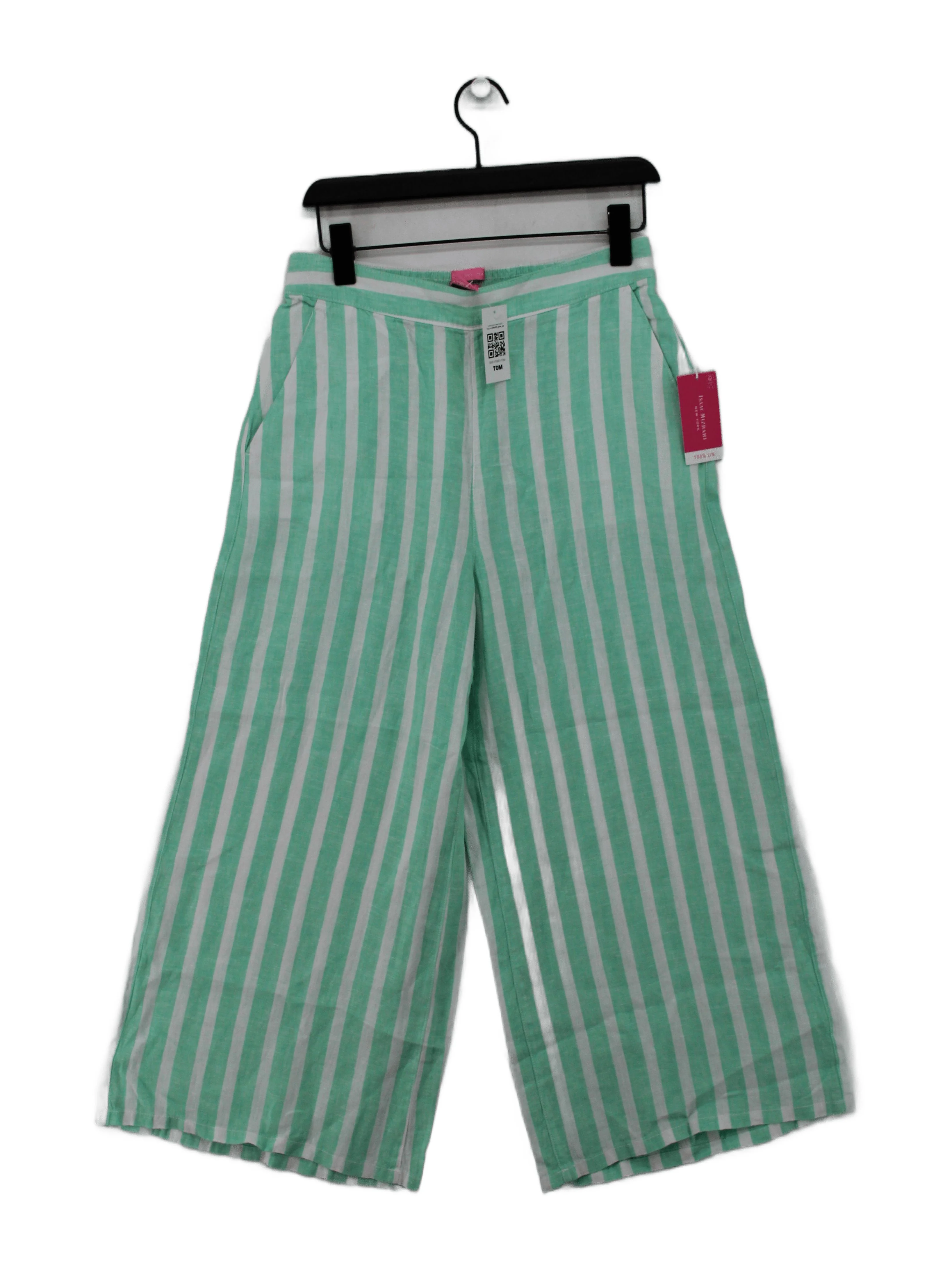 Isaac Mizrahi Women's Trousers M Multi Striped 100% Linen Wide-Leg Capri