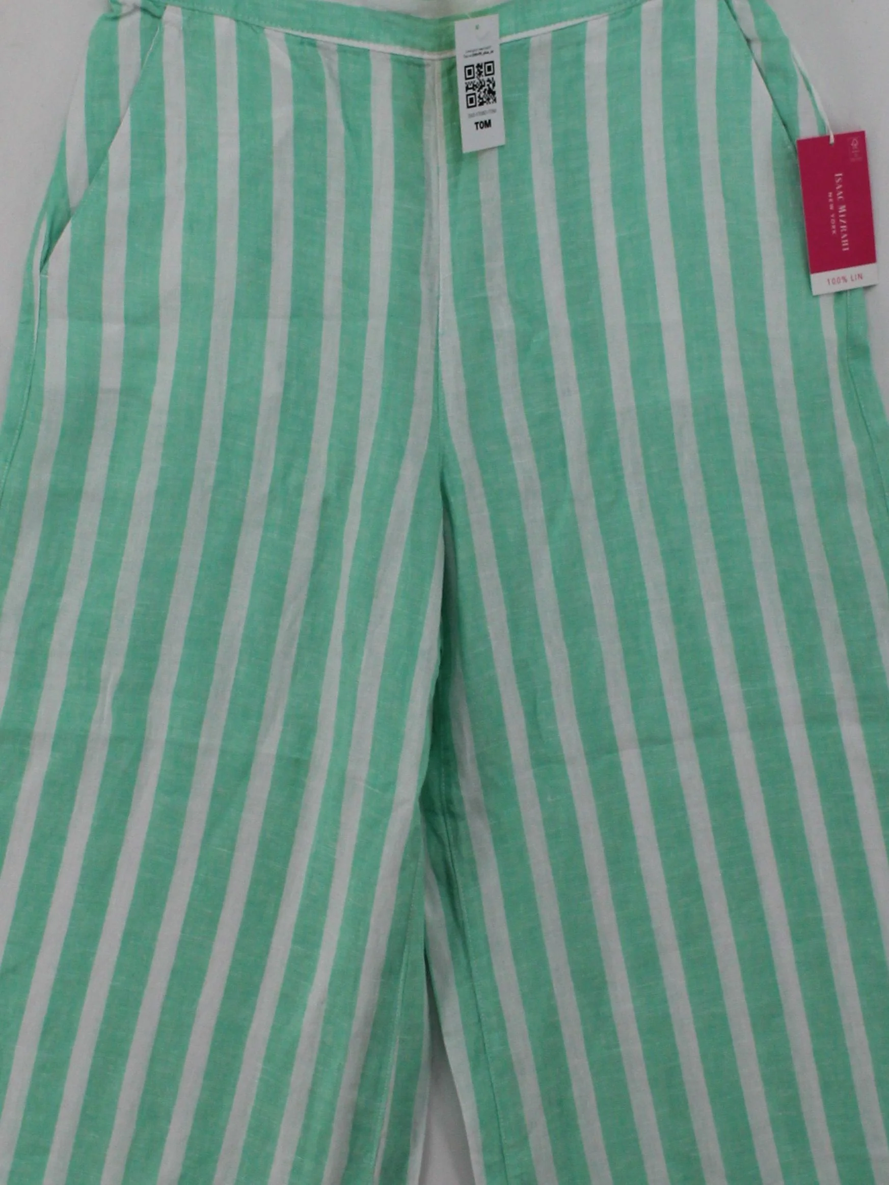 Isaac Mizrahi Women's Trousers M Multi Striped 100% Linen Wide-Leg Capri - Image 3