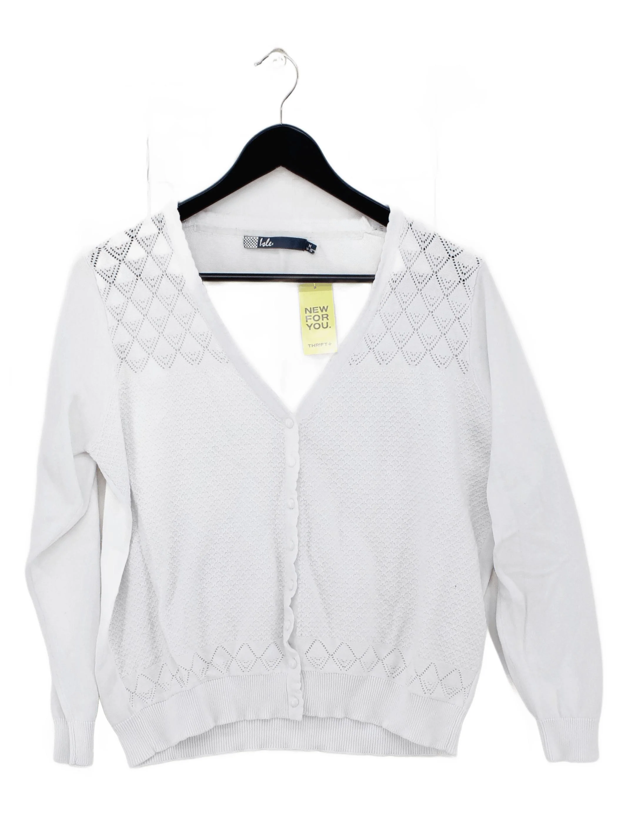 Isle Women's Cardigan M White 100% Cotton V-Neck Cardigan