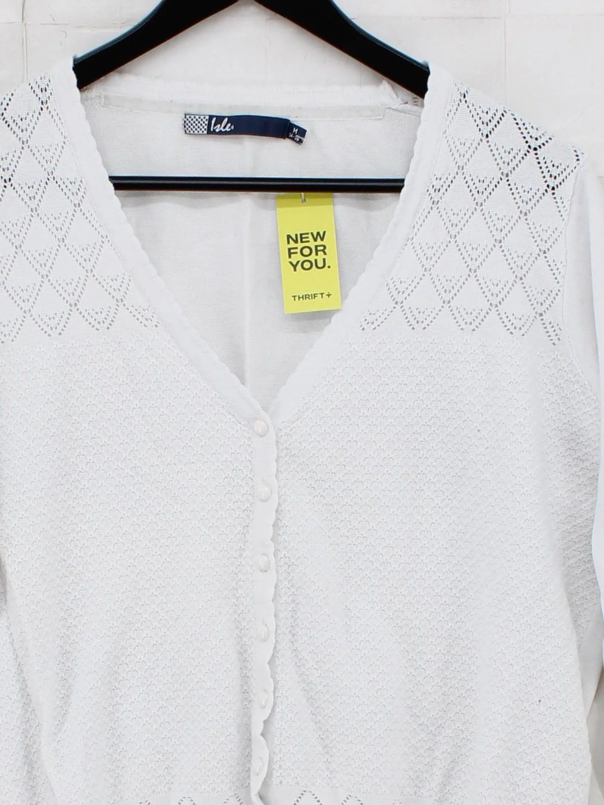 Isle Women's Cardigan M White 100% Cotton V-Neck Cardigan - Image 3
