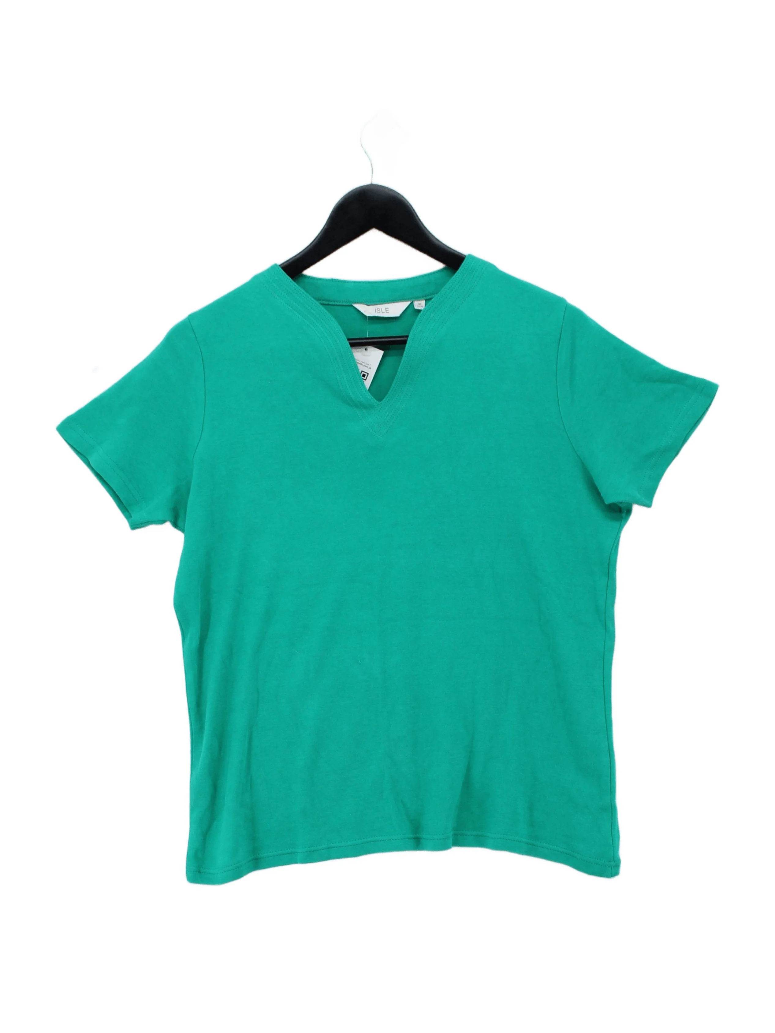 Isle Women's T-Shirt M Green 100% Cotton Short Sleeve V-Neck Basic