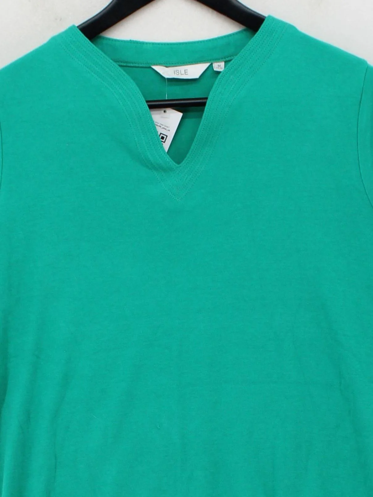 Isle Women's T-Shirt M Green 100% Cotton Short Sleeve V-Neck Basic - Image 3