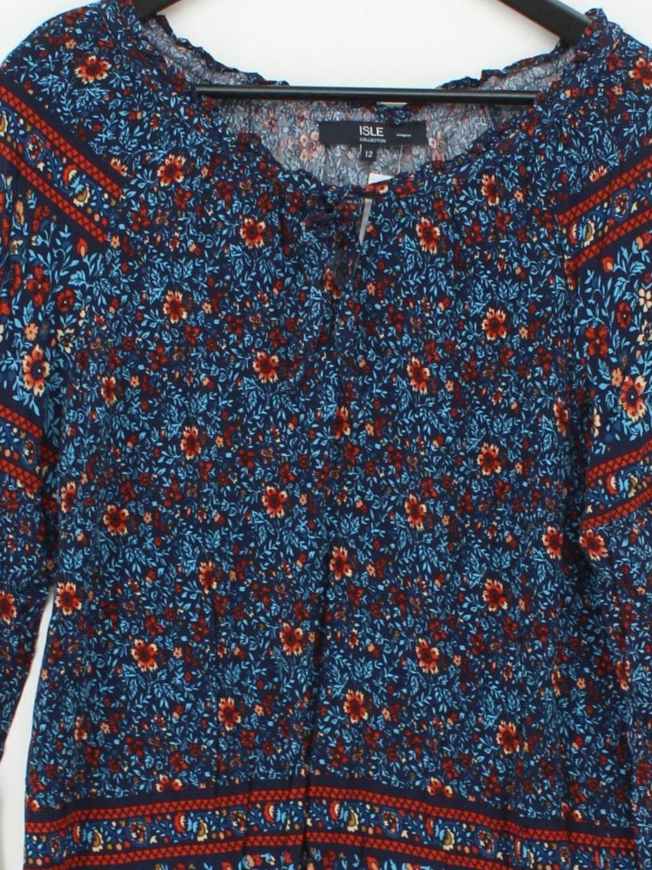 Isle Women's Top UK 12 Multi Floral 100% Viscose Long Sleeve V-Neck Basic - Image 3