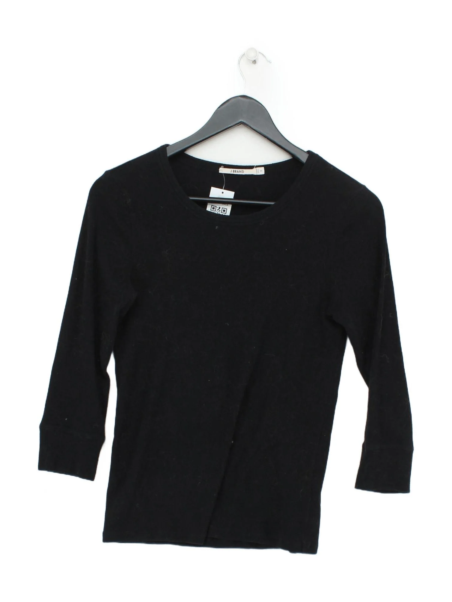 J Brand Women's Top M Black Cotton with Elastane 3/4 Sleeve Round Neck Basic