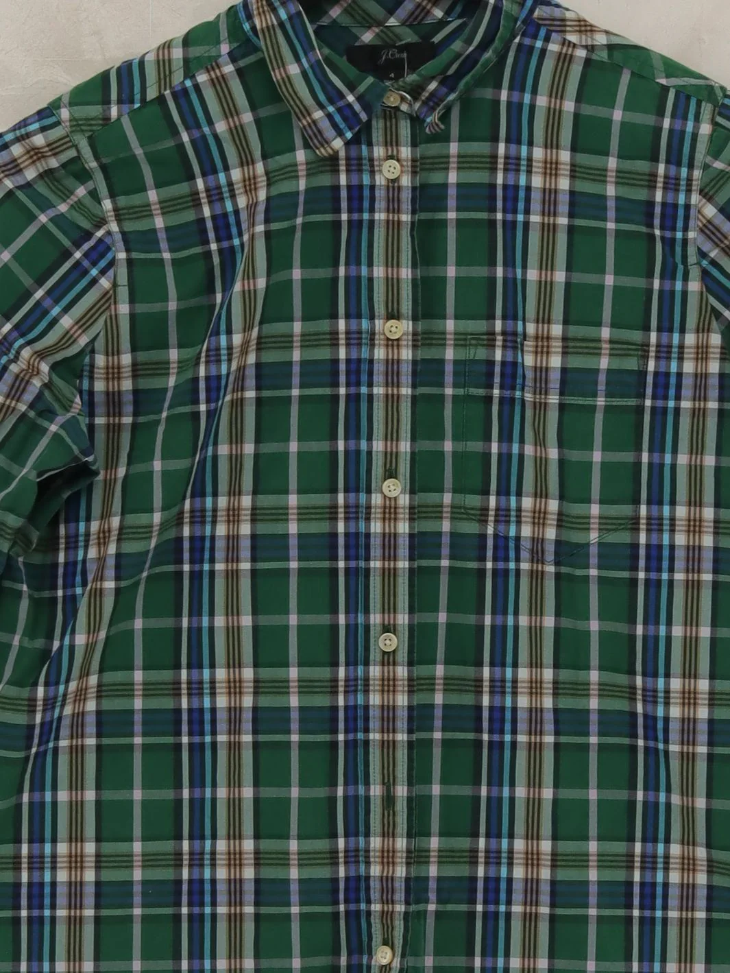 J. Crew Men's Shirt Chest: 40 in Green Checkered 100% Cotton Basic - Image 3