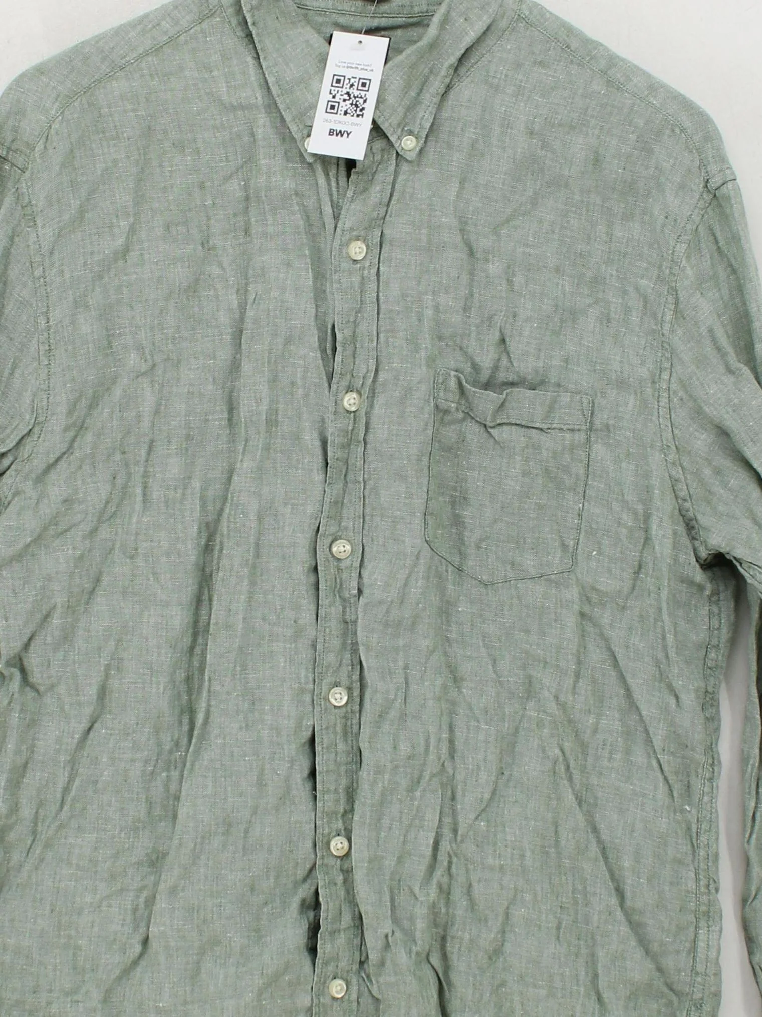 J. Crew Men's Shirt L Green 100% Linen Basic - Image 3