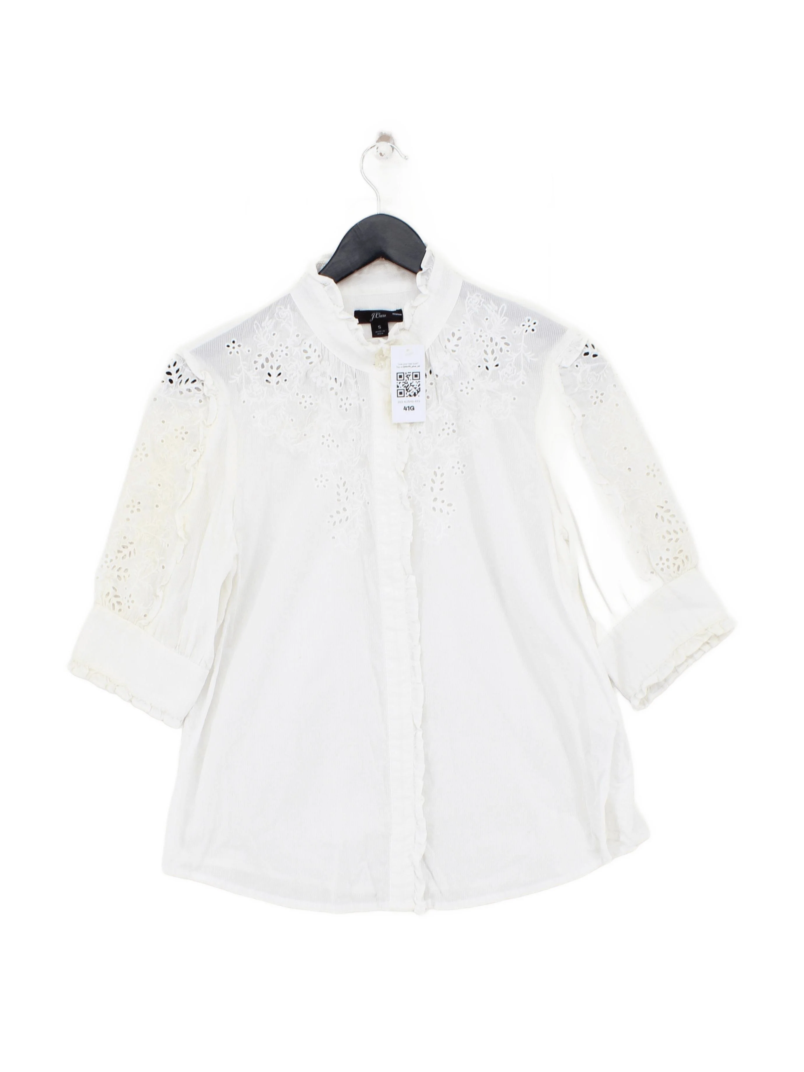 J. Crew Women's Blouse S White Cotton with Polyester 3/4 Sleeve Collared Basic