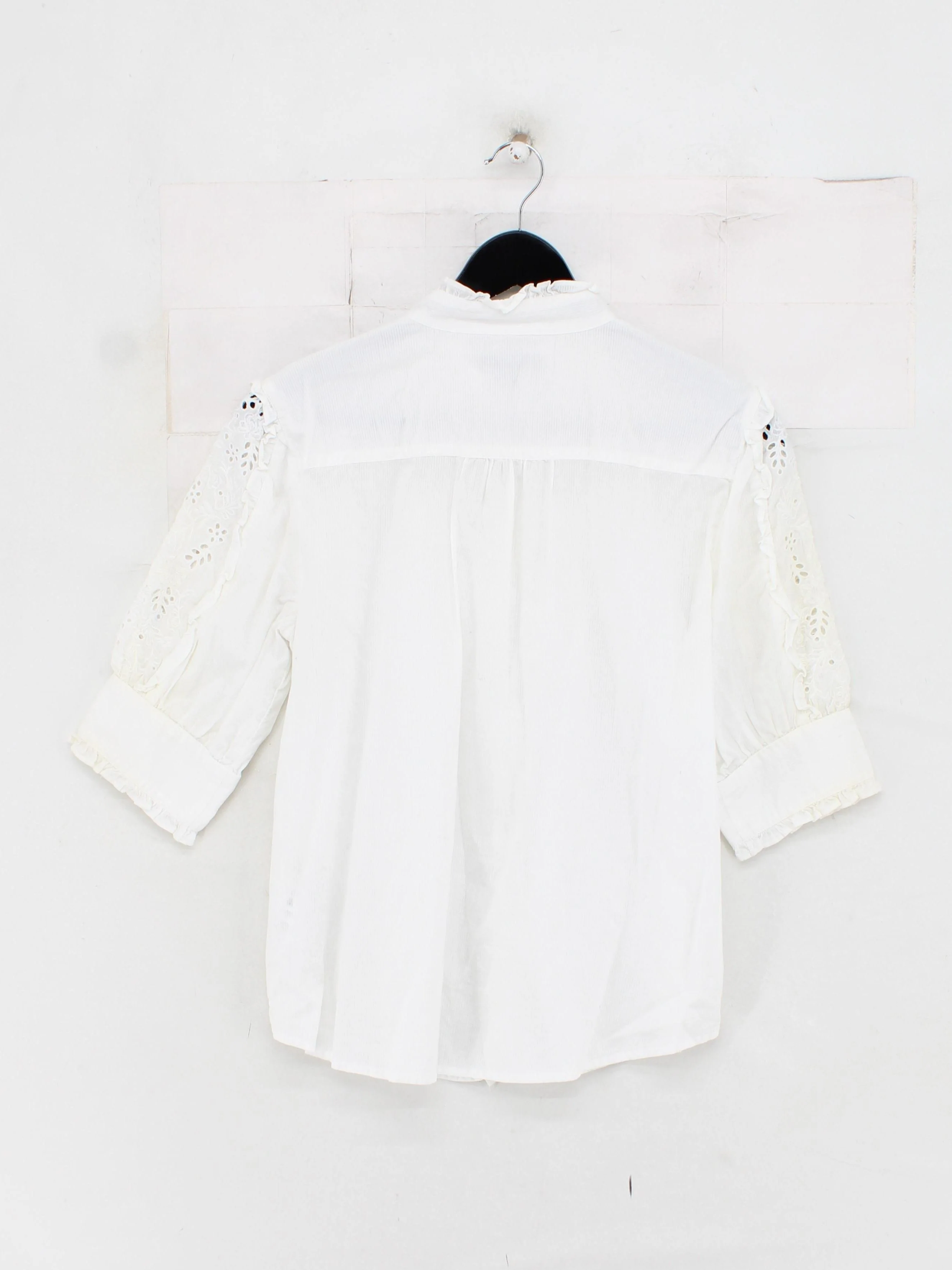 J. Crew Women's Blouse S White Cotton with Polyester 3/4 Sleeve Collared Basic - Image 2