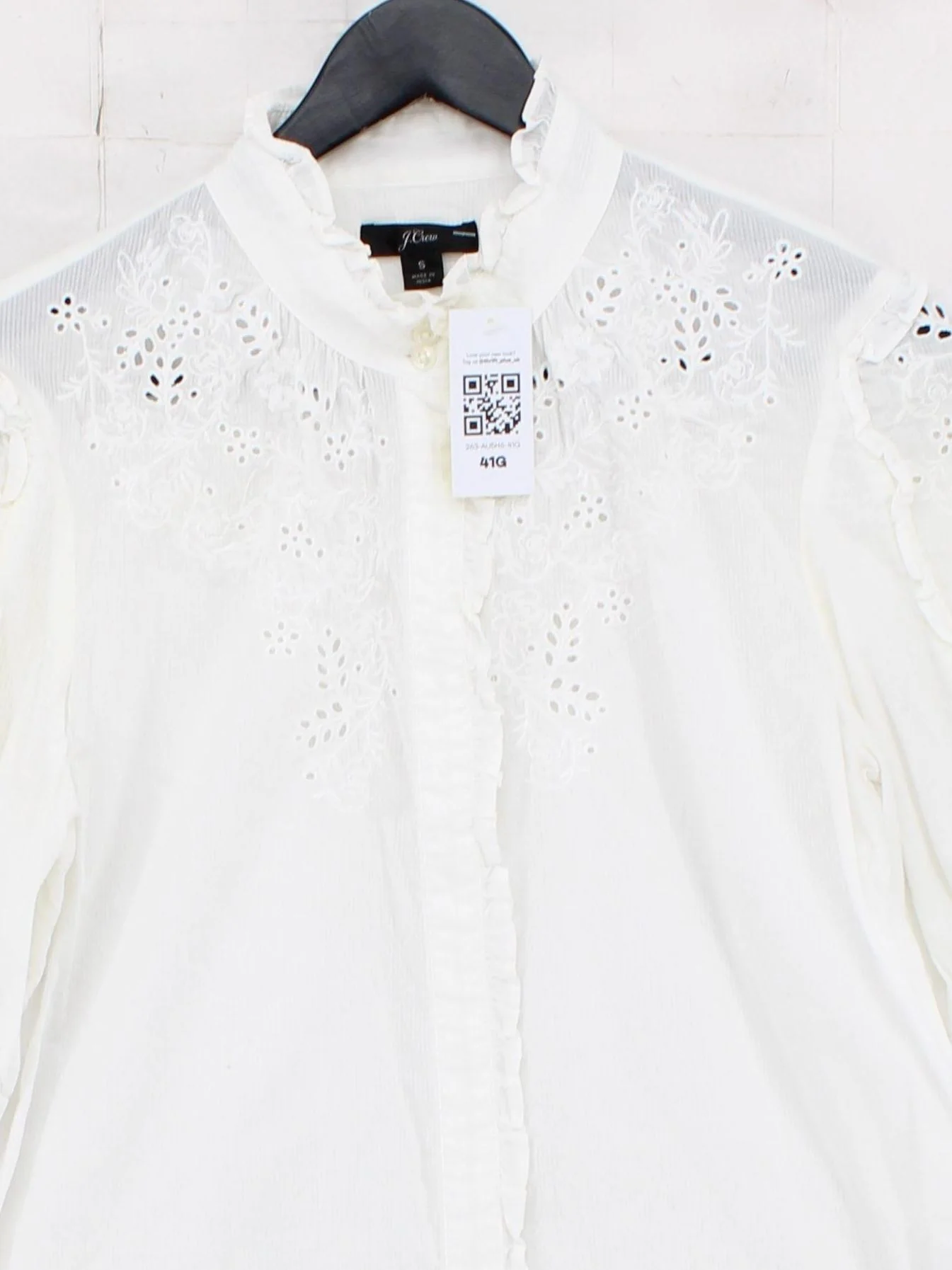 J. Crew Women's Blouse S White Cotton with Polyester 3/4 Sleeve Collared Basic - Image 3