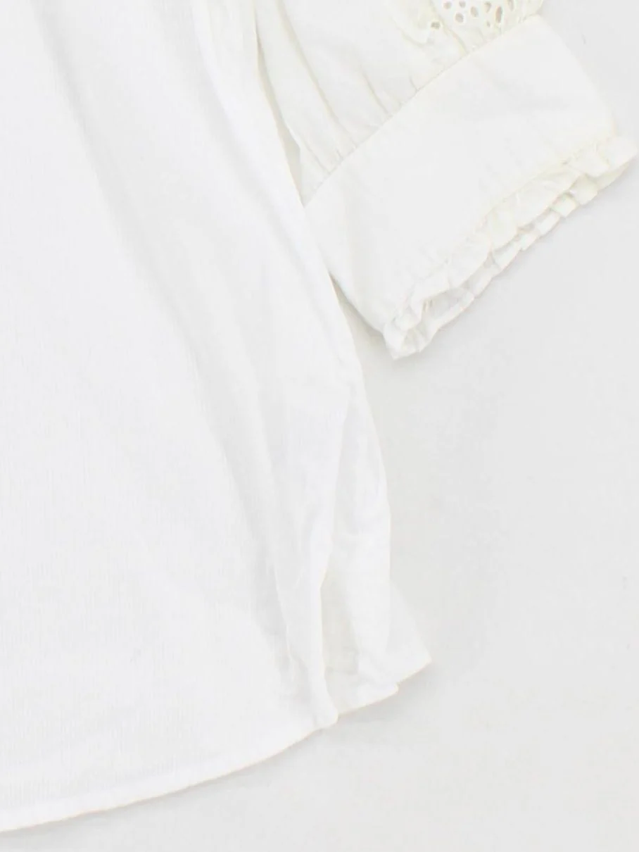 J. Crew Women's Blouse S White Cotton with Polyester 3/4 Sleeve Collared Basic - Image 4