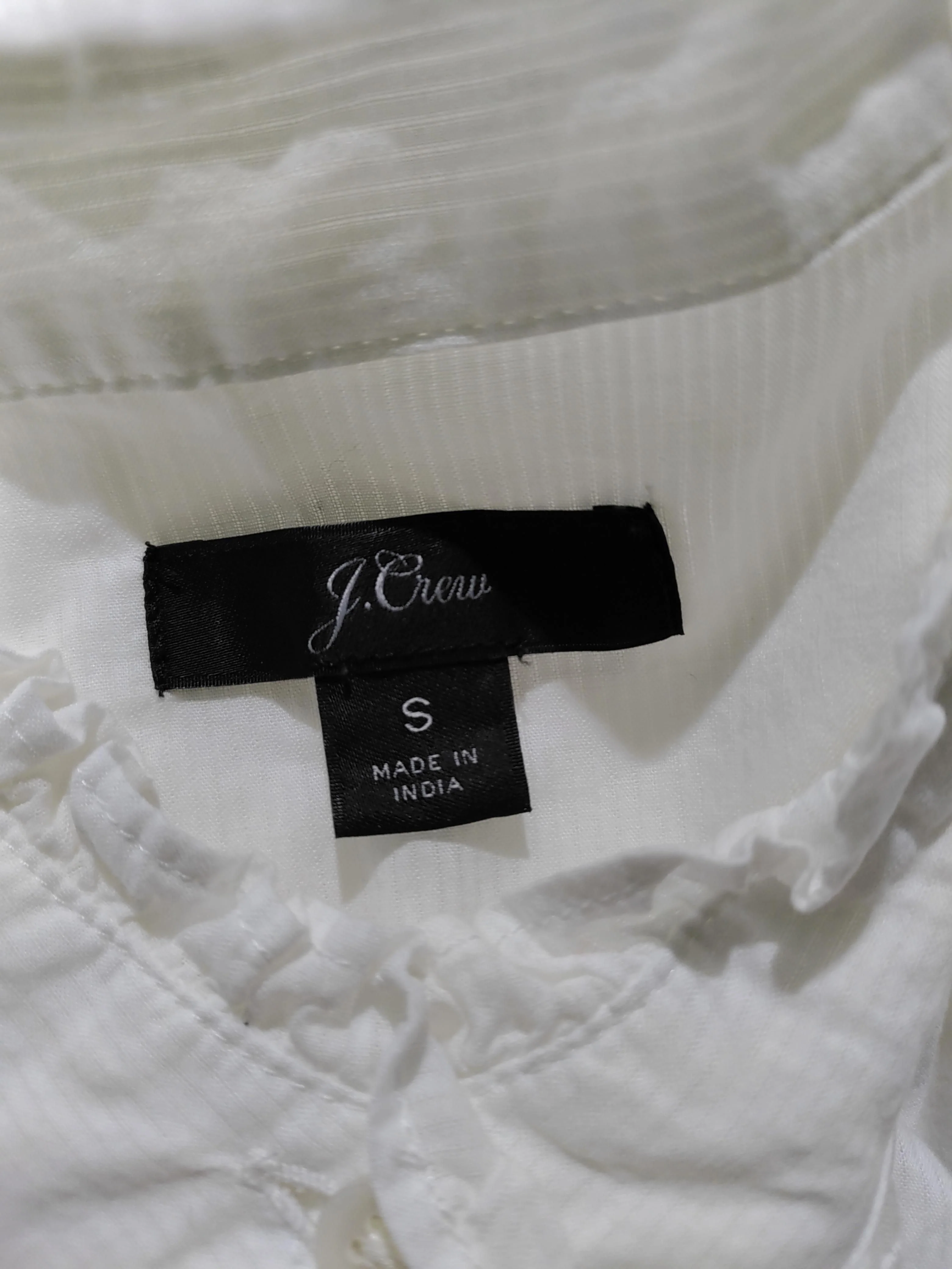 J. Crew Women's Blouse S White Cotton with Polyester 3/4 Sleeve Collared Basic - Image 7