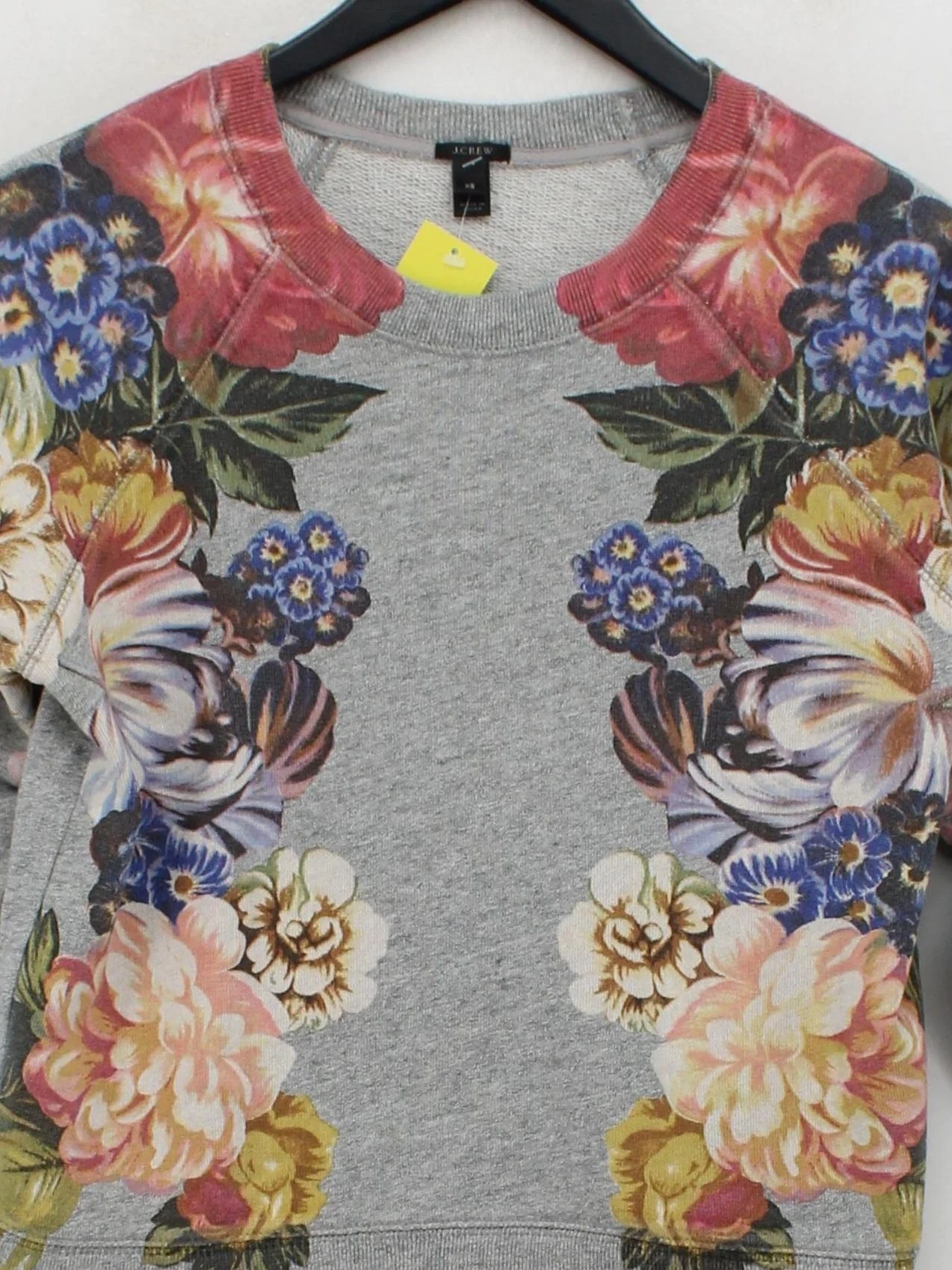 J. Crew Women's Hoodie XS Grey Floral 100% Cotton Pullover - Image 3
