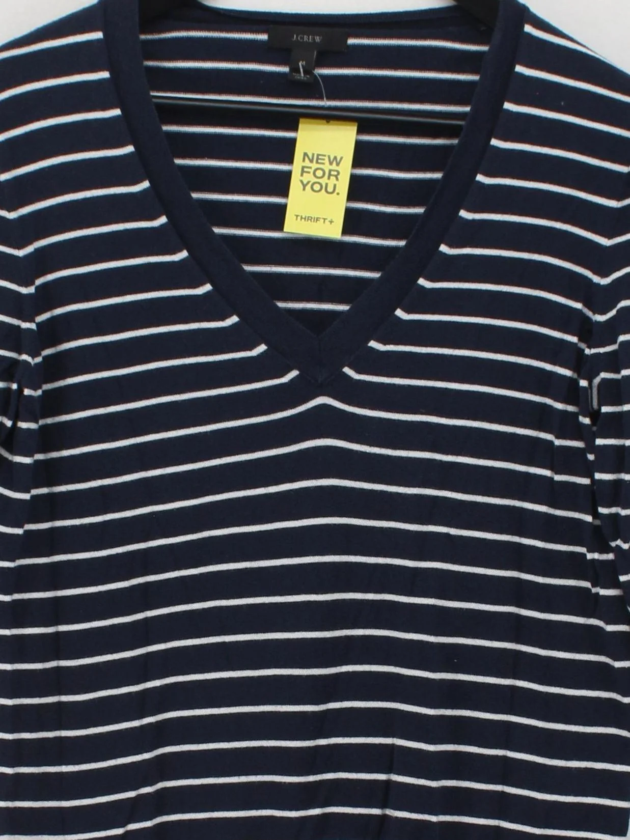 J. Crew Women's Jumper M Blue Striped 100% Other V-Neck Pullover - Image 3