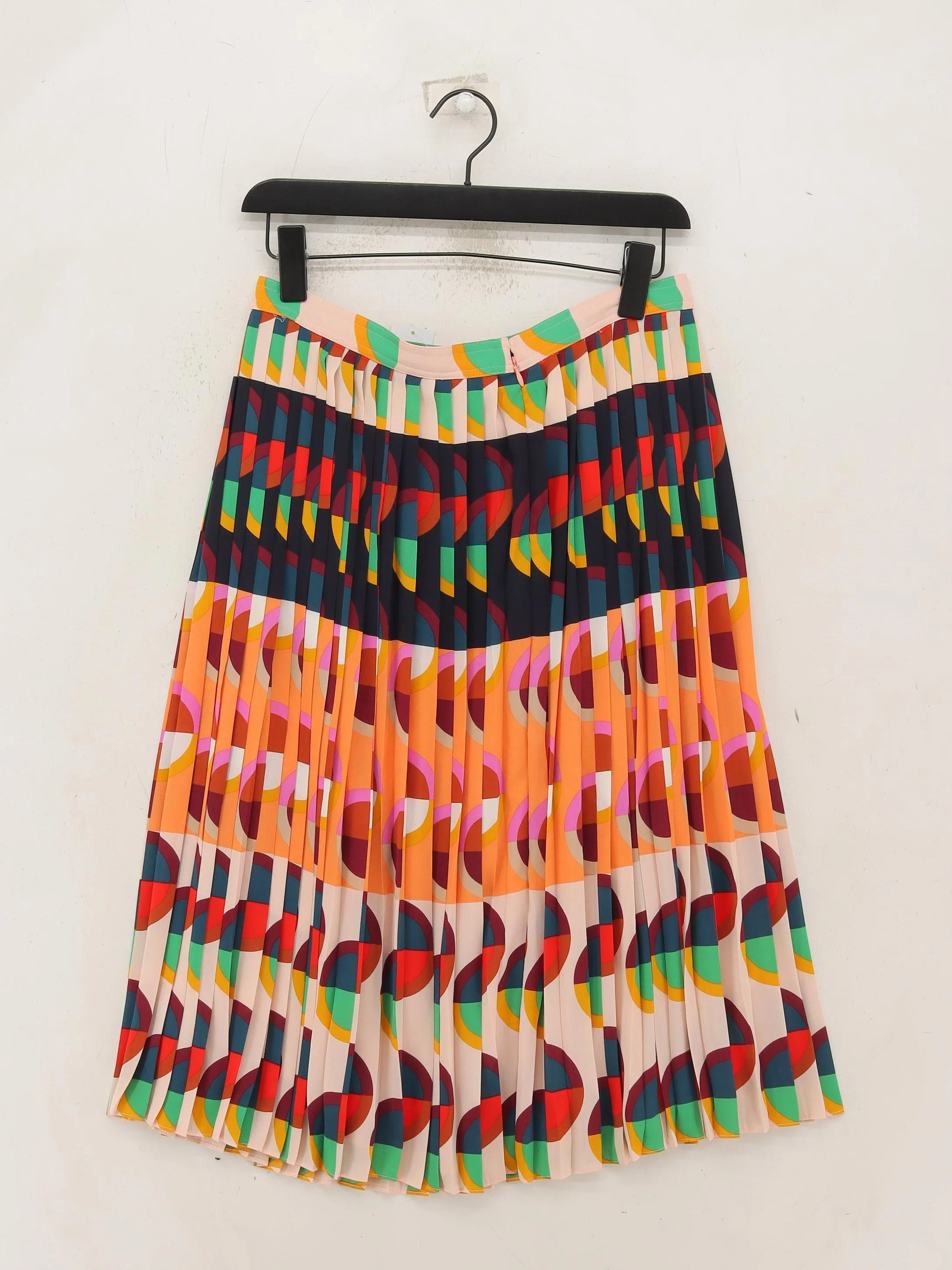 J. Crew Women's Midi Skirt UK 4 Multi Geometric 100% Polyester Midi Pleated - Image 2
