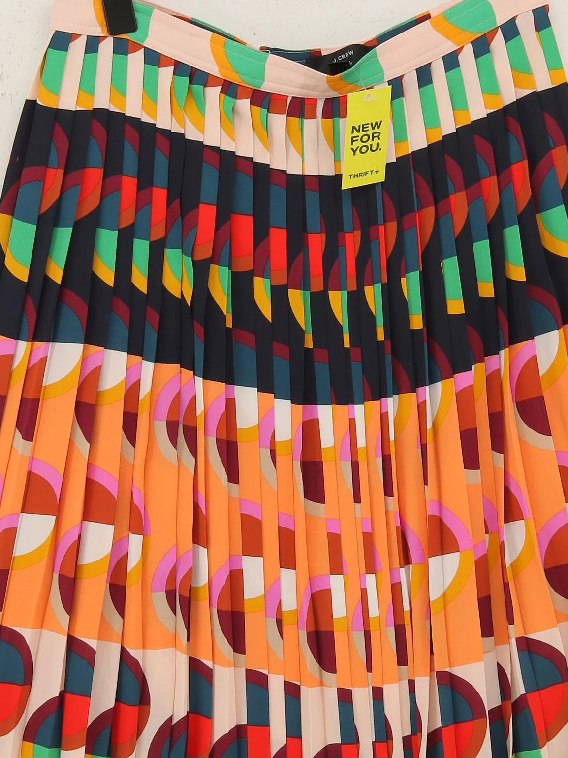 J. Crew Women's Midi Skirt UK 4 Multi Geometric 100% Polyester Midi Pleated - Image 3