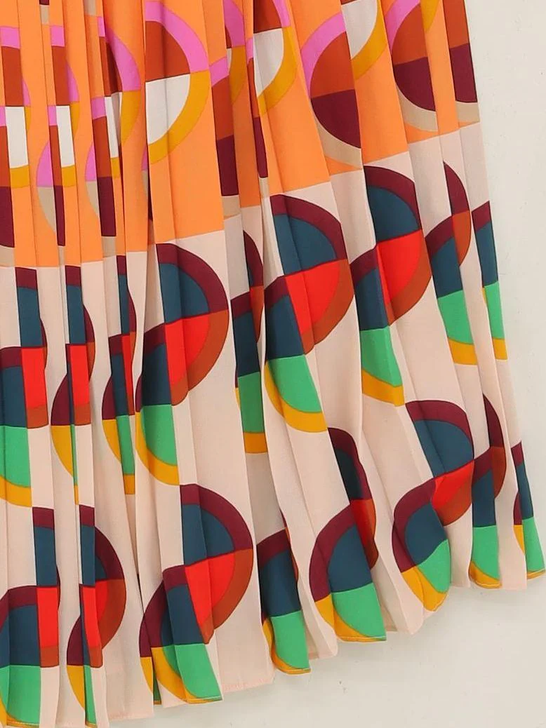 J. Crew Women's Midi Skirt UK 4 Multi Geometric 100% Polyester Midi Pleated - Image 4