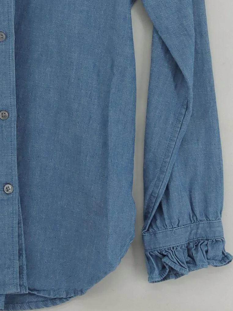 J. Crew Women's Shirt UK 2 Blue 100% Cotton Long Sleeve Collared Basic - Image 4