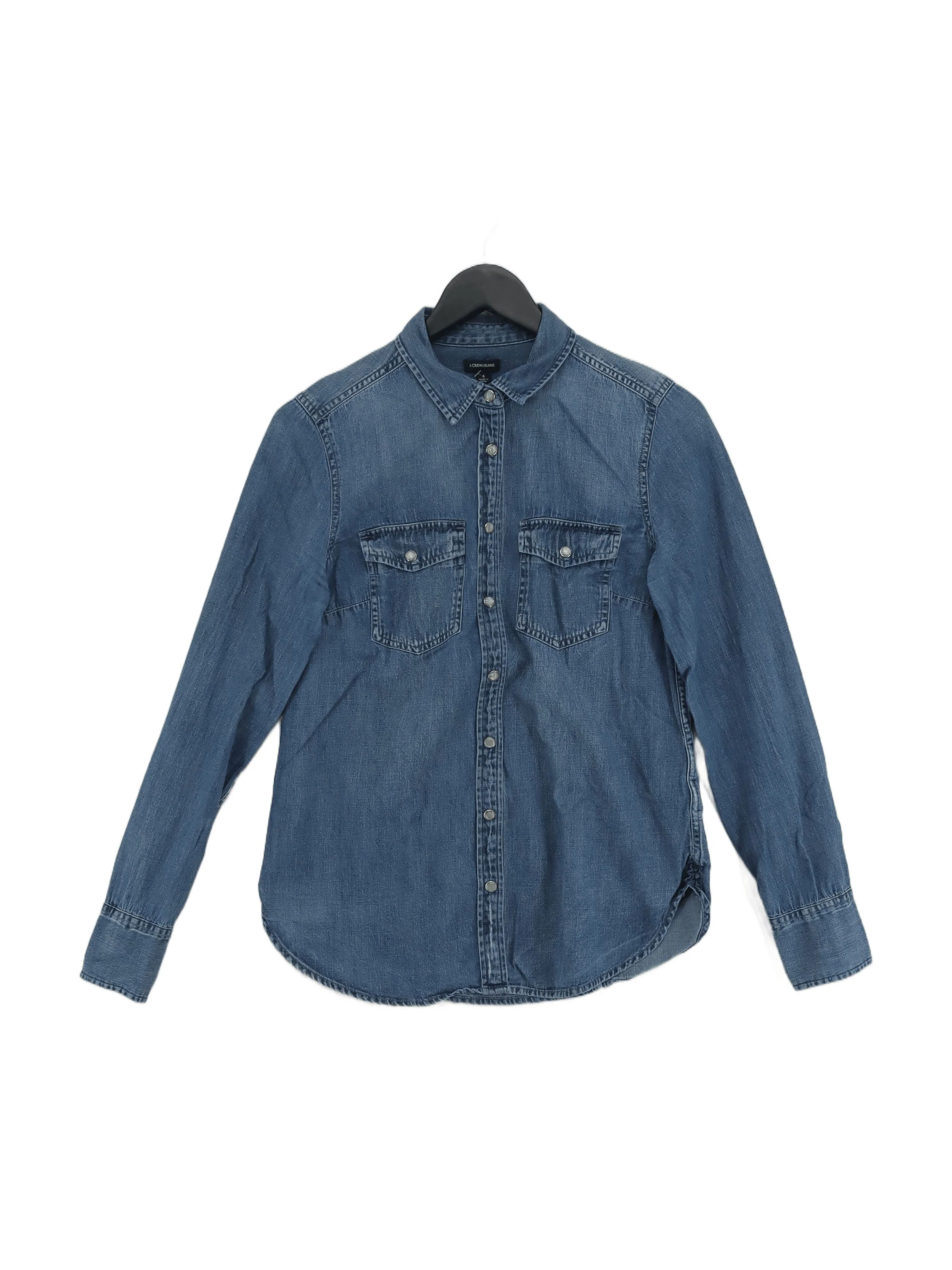 J. Crew Women's Shirt UK 4 Blue 100% Cotton Long Sleeve Collared Basic