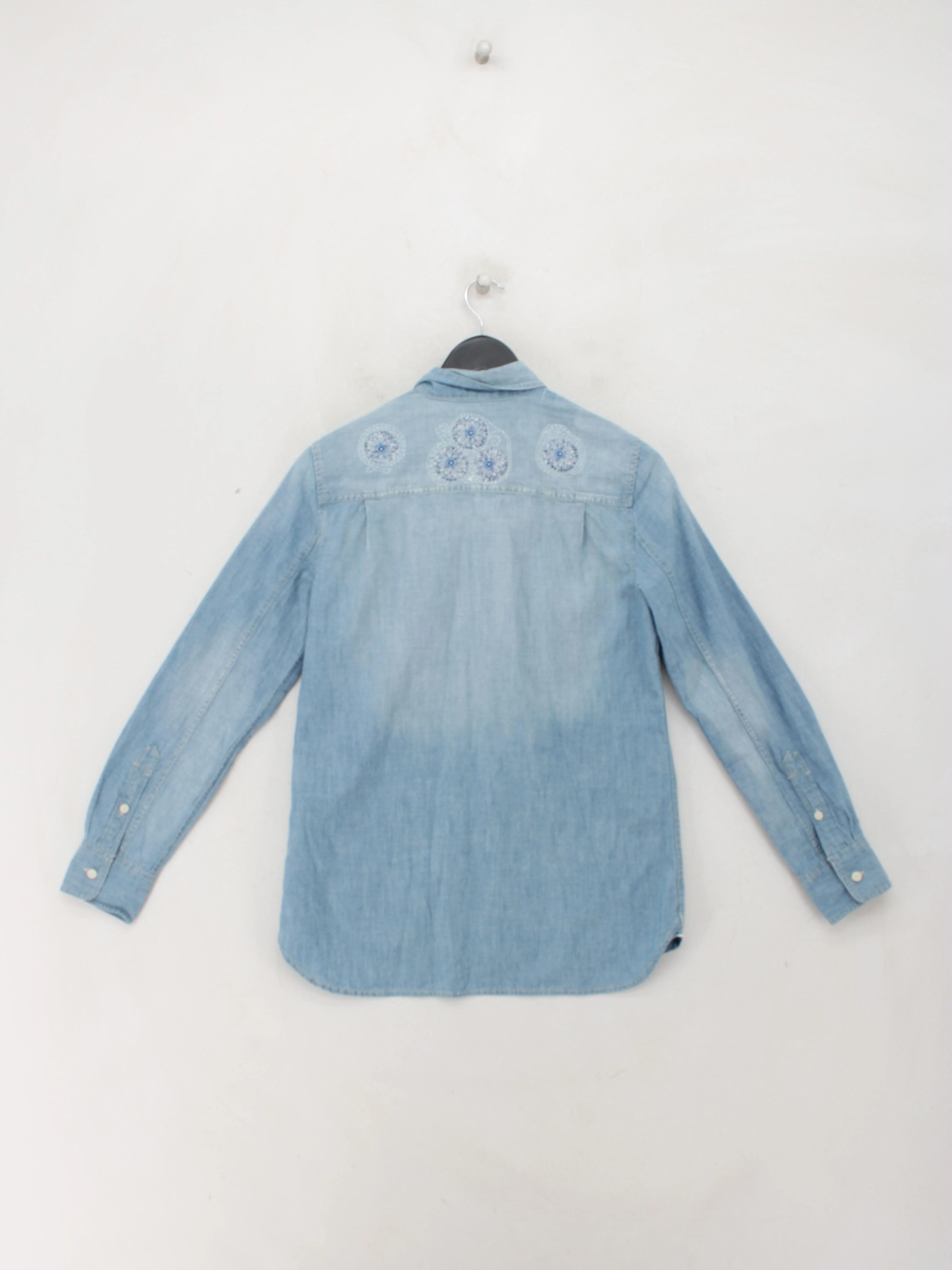 J. Crew Women's Shirt UK 8 Blue Graphic 100% Cotton Long Sleeve Collared Basic - Image 2