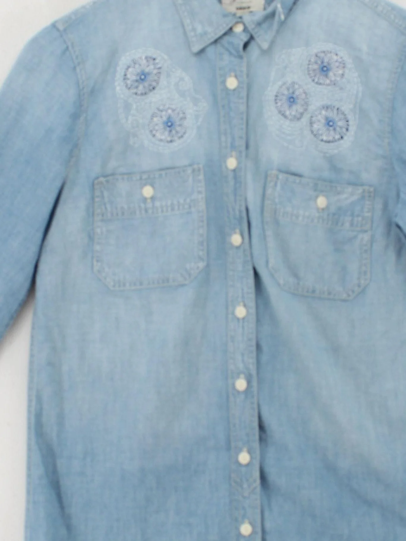 J. Crew Women's Shirt UK 8 Blue Graphic 100% Cotton Long Sleeve Collared Basic - Image 3