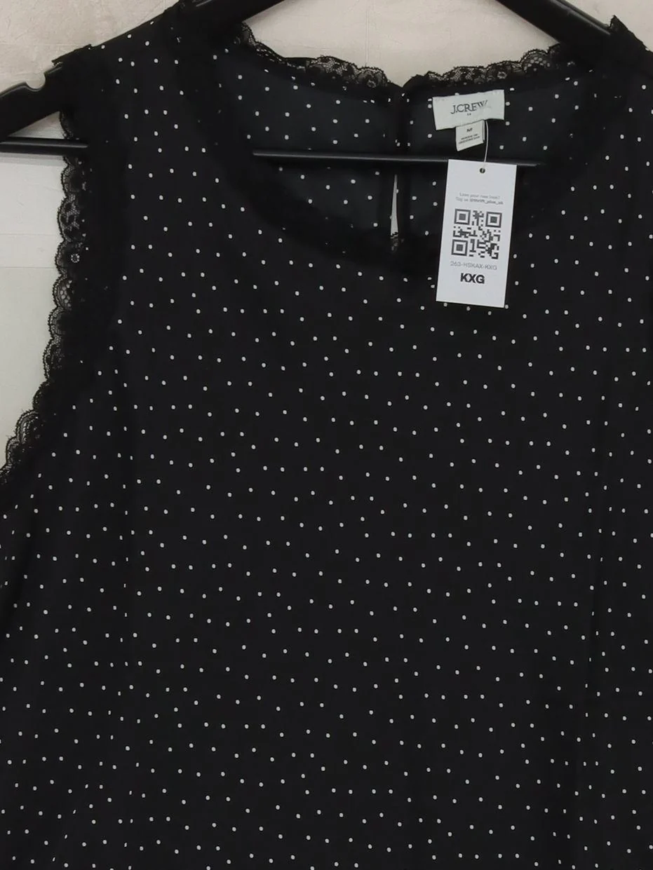 J. Crew Women's Top M Black Polkadot 100% Polyester Sleeveless Round Neck Basic - Image 3